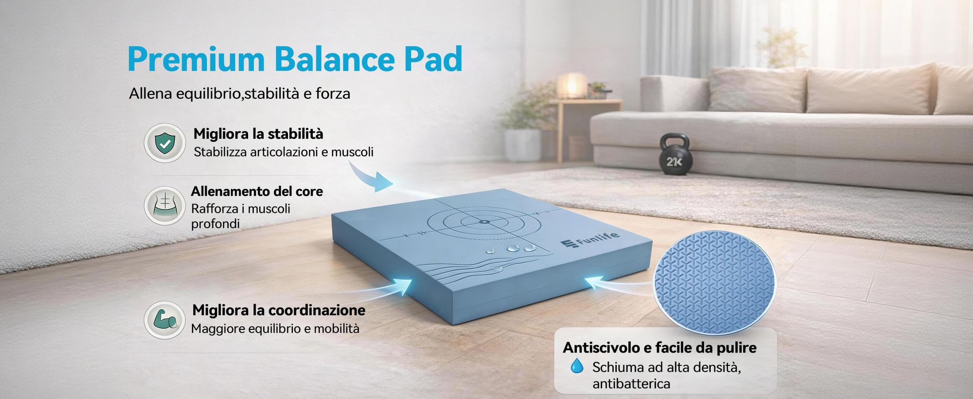 FunLife Balance Pad 40x40x5 cm – Cuscinetto di equilibrio per allenamento del core, coordinazione, equilibrio e yoga, fino a 150 kg
