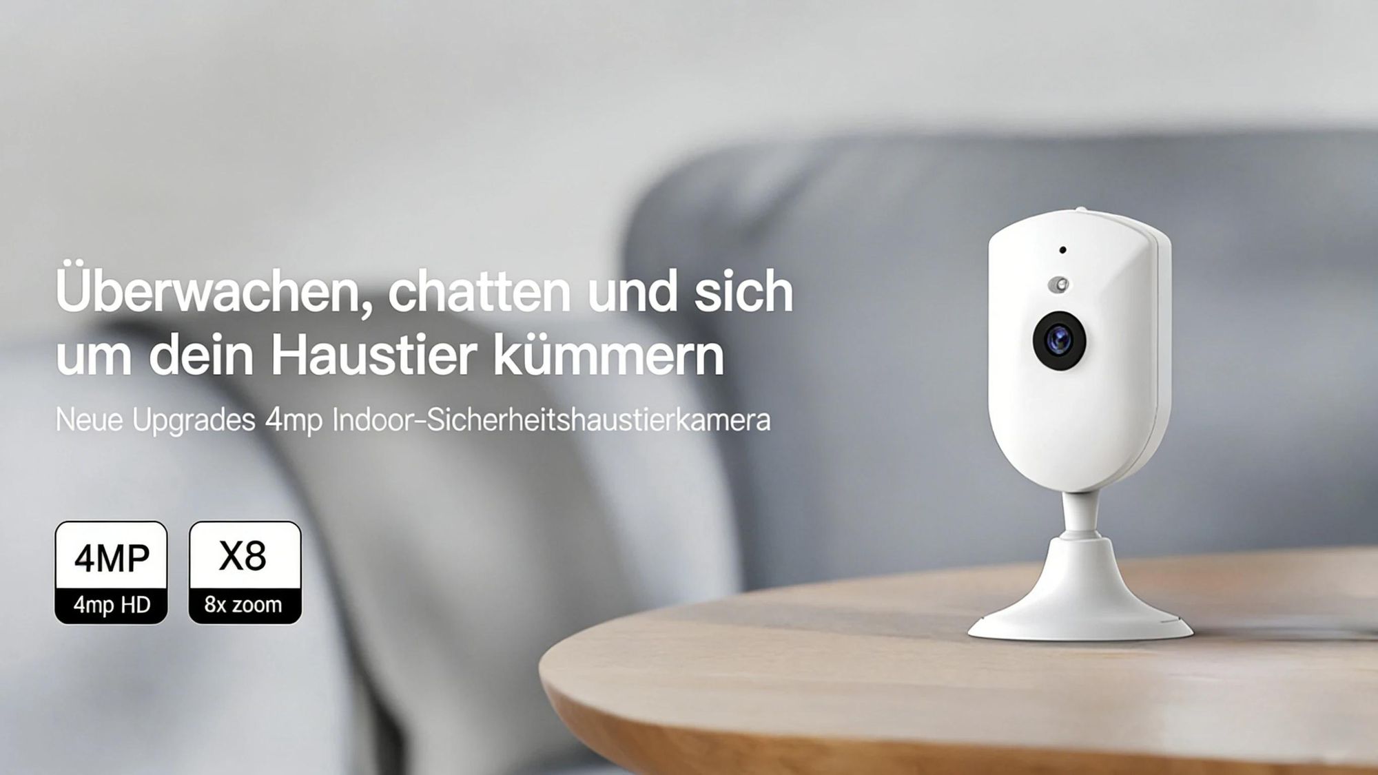 4MP überwachungskamera Innen mit Nachtsicht WLAN Indoor Kamera Hundekamera Zwei-Wege-Audio,2.4Ghz WiFi PIR Bewegungserkennung für Baby&Haustiere