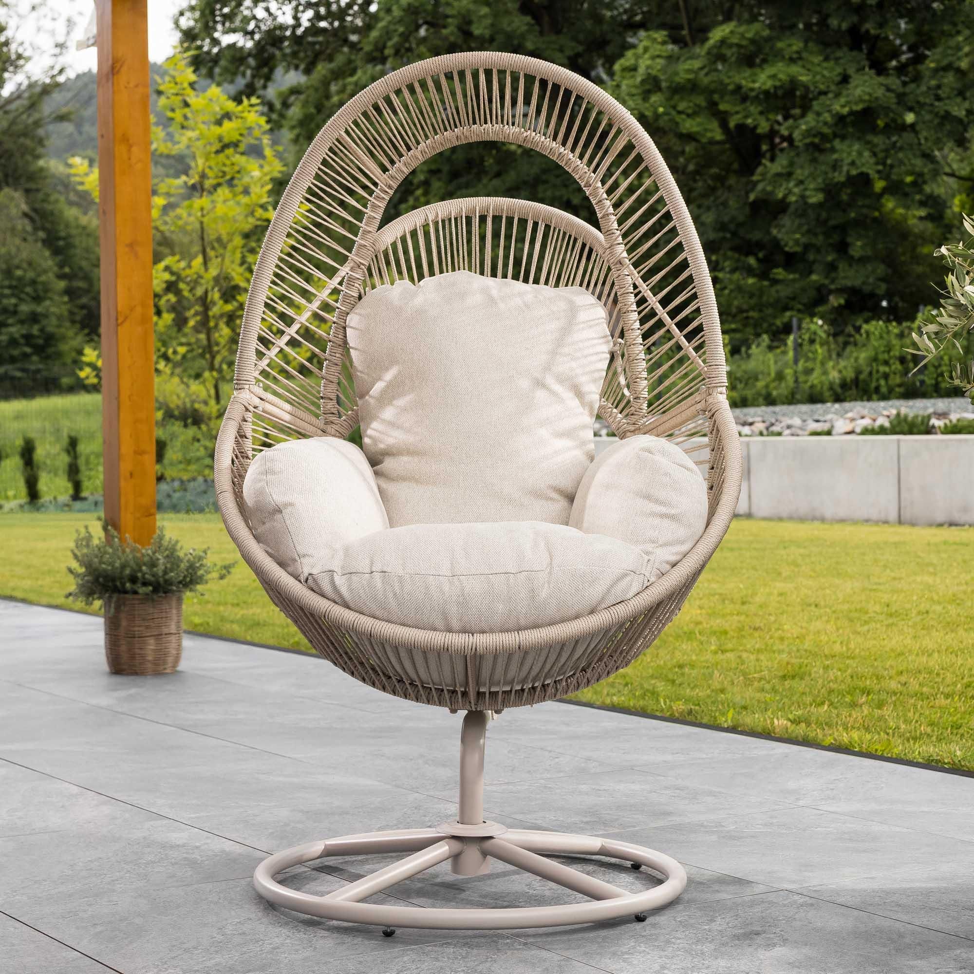 di volio Gartensessel VICO - beige, Lounge Sessel aus PE-Rattan mit drehbarem Stahlgestell, bequem & wetterfest