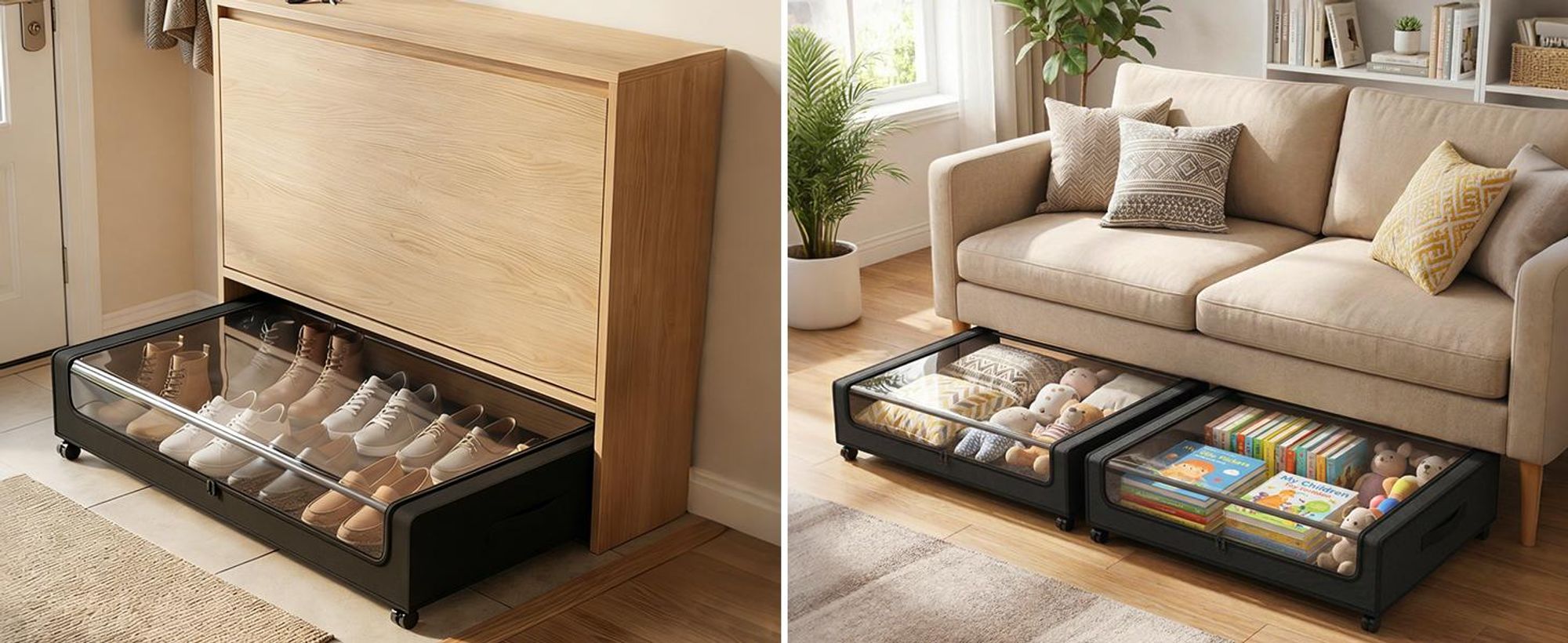 Unterbett Aufbewahrungsboxen mit Deckel schwarz – Organizer mit Rollen und Griff, Aufbewahrungstasche für Kleidung zur Aufbewahrung im Schrank