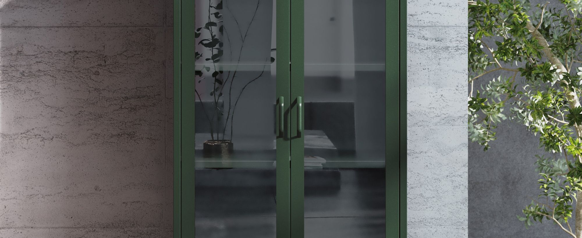 Vitrinenschrank Wohnzimmerschrank mit 4 Fachböden Vitrine Glitzernd Metall Flaschengrün