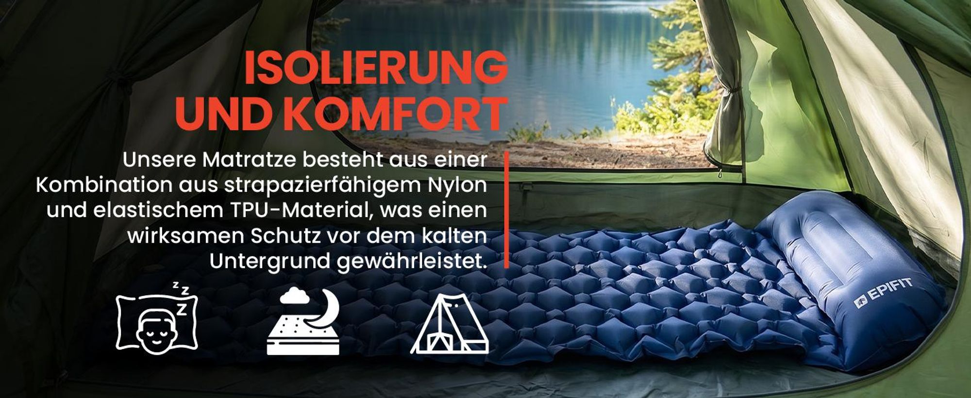 Blaue Selbstaufblasende Isomatte Luftmatratze Camping Schlafmatte ultraleicht