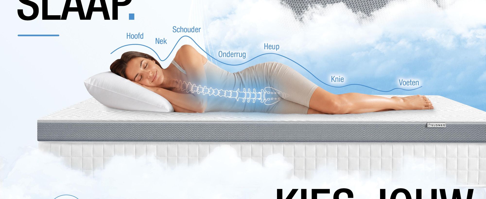 ELONEO Visco-elastische matrastop, 180x200 cm, matrastop met memory foam effect, 5 cm dik, matrasbeschermer voor bed en boxspring