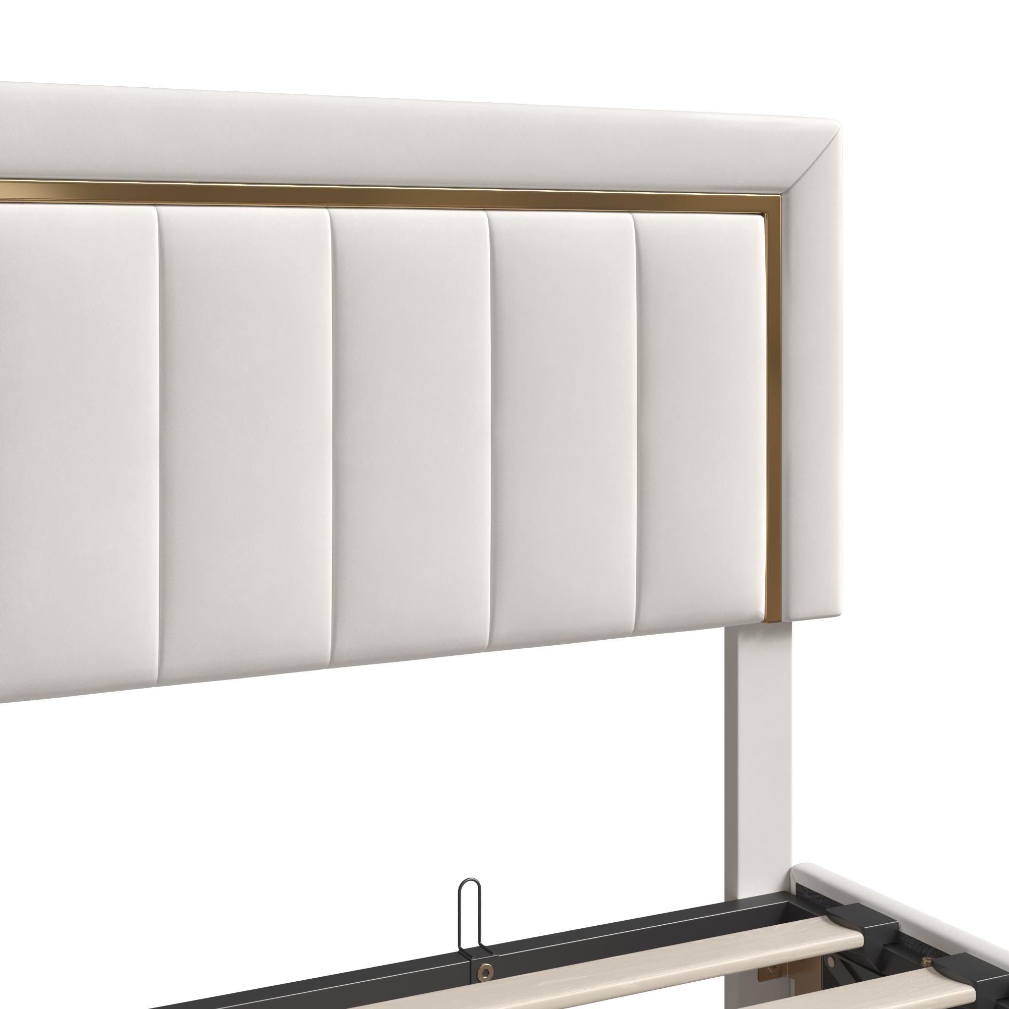 Polsterbett 160x200cm mit Stauraum und Lattenrost, Doppelbett mit Rückenlehne, Vergoldetem Rand Doppelbett Ehebett Funktionsbett aus Samt, Beige