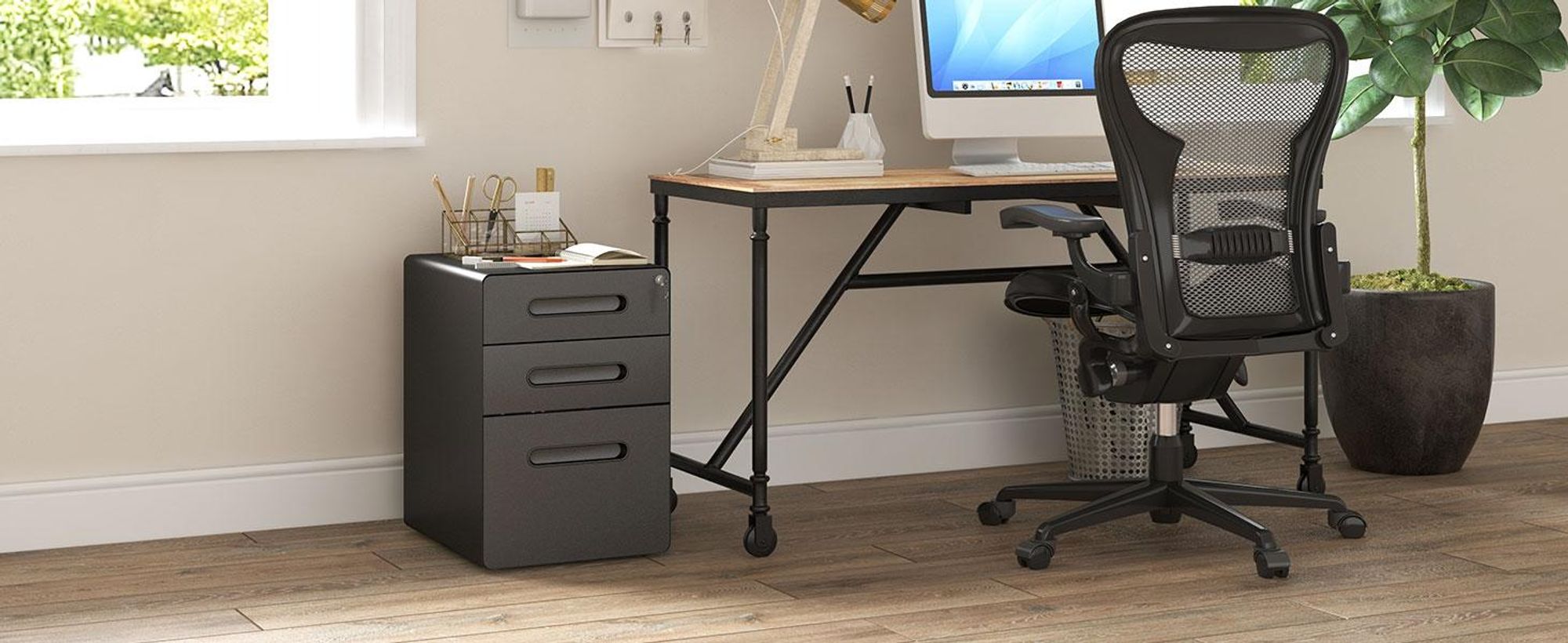 Vinsetto Rollcontainer Aktenschrank mit 3 Schubladen Bürocontainer Stahl Schwarz