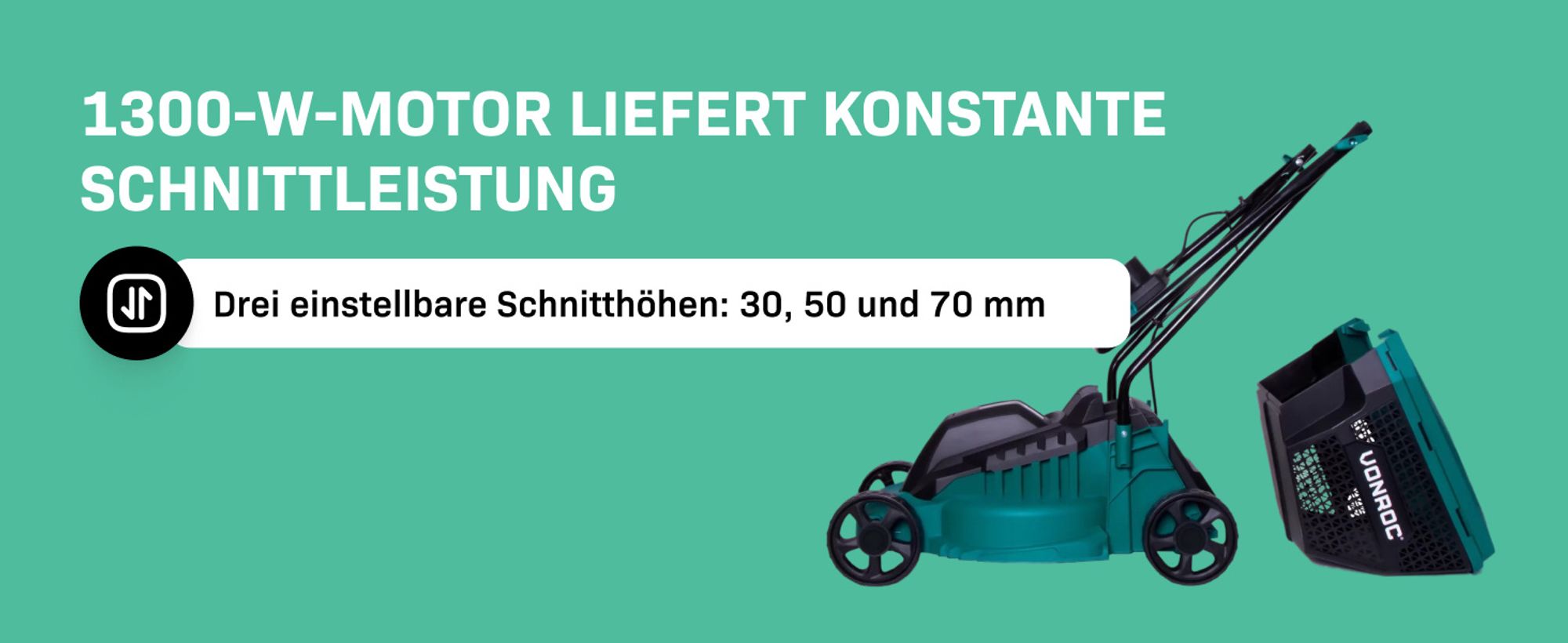 VONROC LM502AC, Rasenmäher mit Radantrieb, 32 cm, 3 cm, 7 cm, 30 l, Bürstenlos