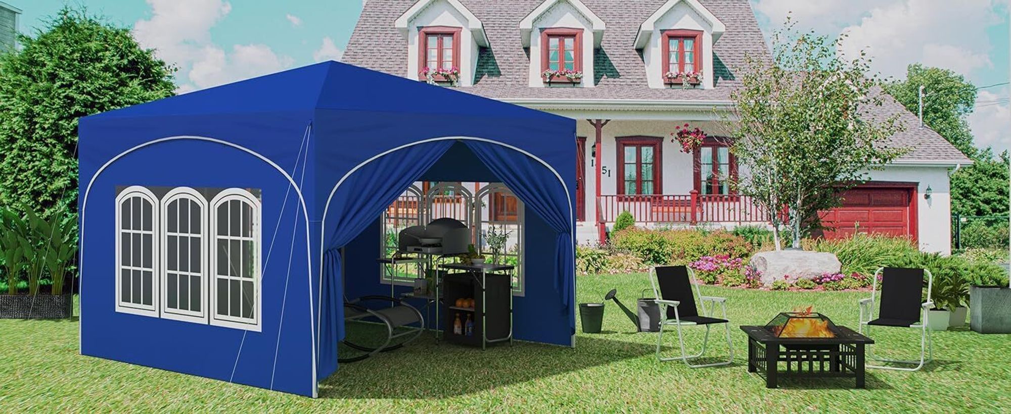 WOLTU Pavillon, Faltpavillon 3x3 m, mit 4 Seitenwänden, Partyzelt wasserabweisend UV-Schutz 50+, höhenverstellbarer Gartenpavillon, mit Tragetasche, für Outdoor Garten Camping Blau