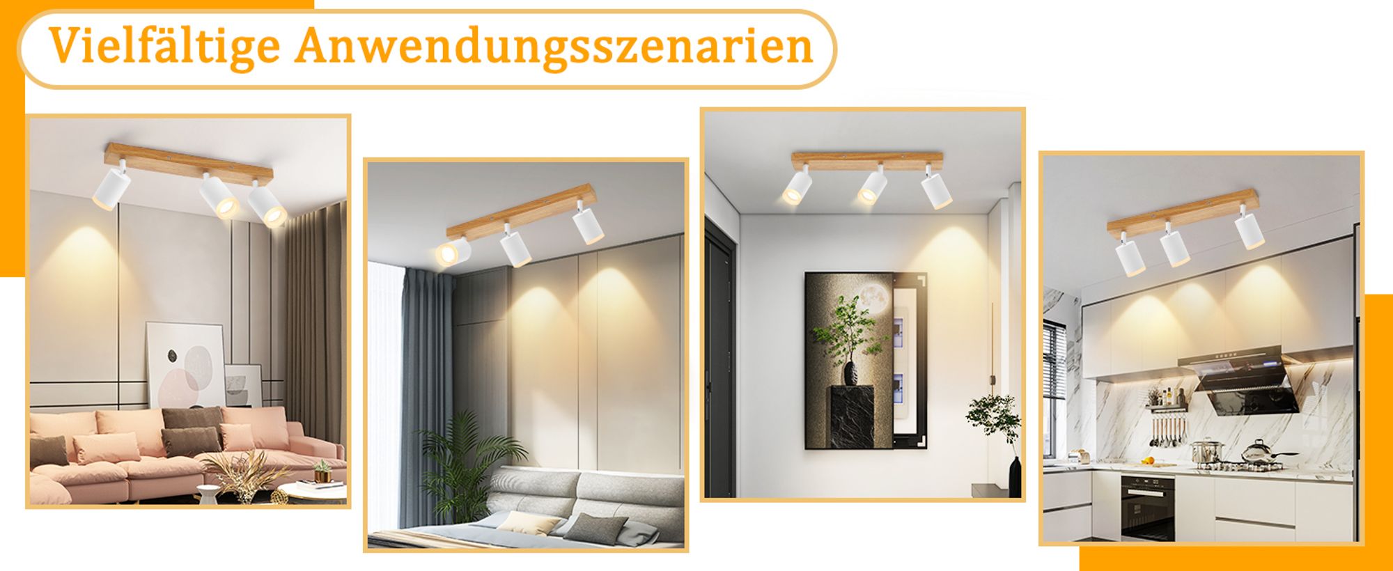 ZMH Deckenstrahler 3 Flammig Weiss Küchenlampe GU10 Holz Wandstrahler 350°Drehbar Vintage Strahler Flur Industrial Retro Ohne Leuchtmittel