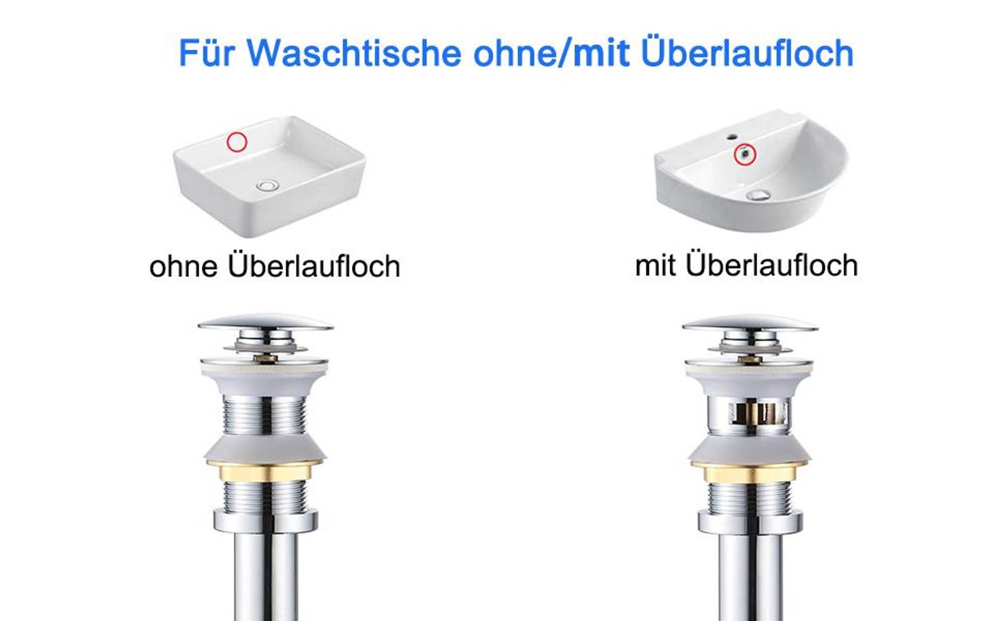 Siphon Pop Up Ablaufgarnitur mit Überlauf Universal Röhrensiphon Set für Waschbecken Waschtisch Bad Geruchsverschluss Stöpsel Abfluss Garnitur