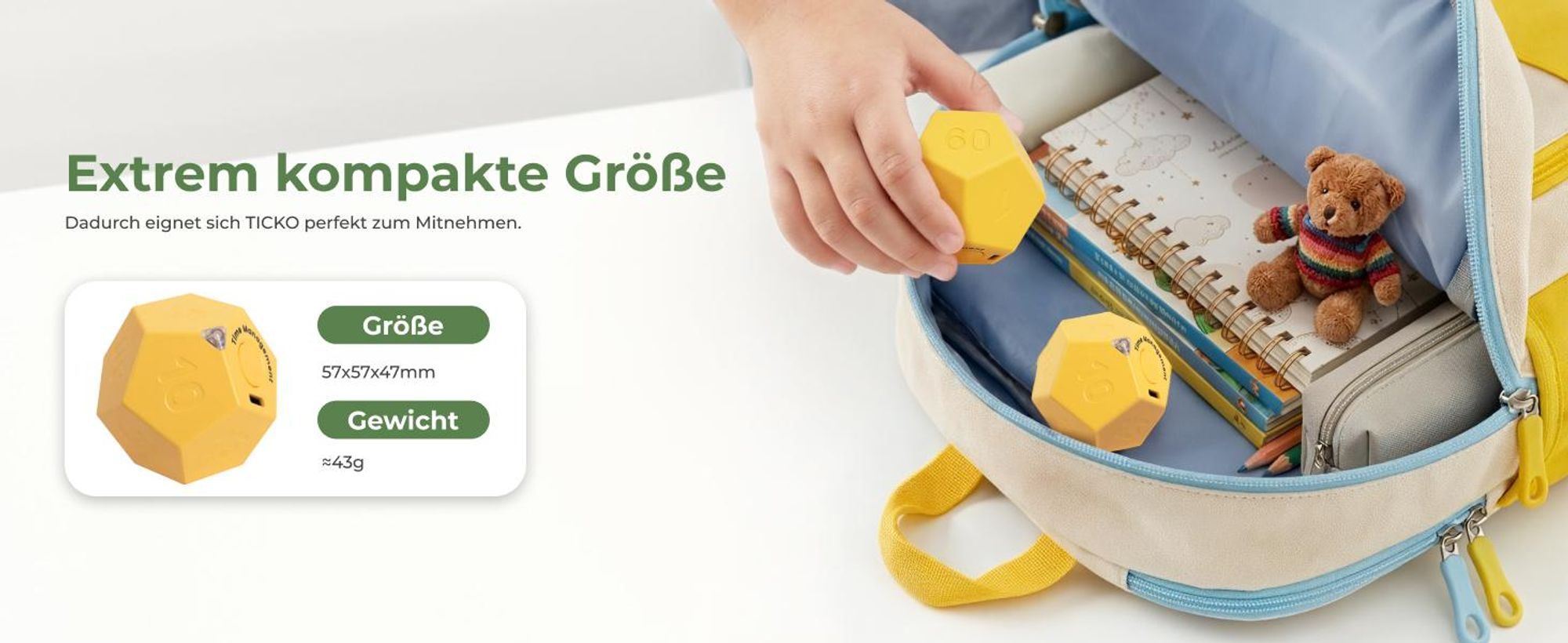 HOKO Pomodoro Flip-Timer mit automatischem Start, 11 Zeitvorgaben, 3 Signalmodi, USB-C-Akku für Lernen, Kochen, Sport und Pausen, Gelb, TICKO