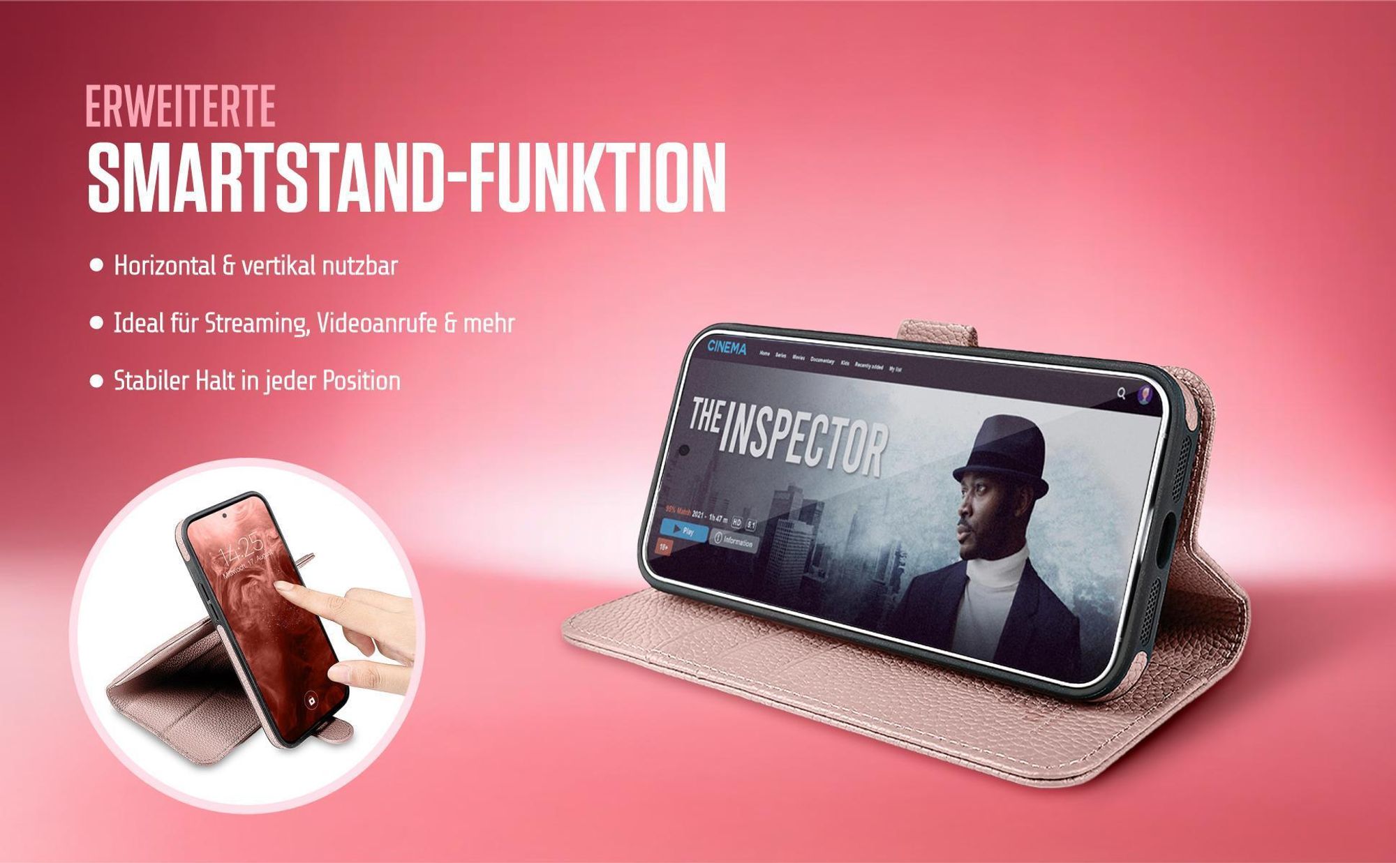 Ledercase in Pink mit Smartstandfunktion für das Samsung Galaxy S25