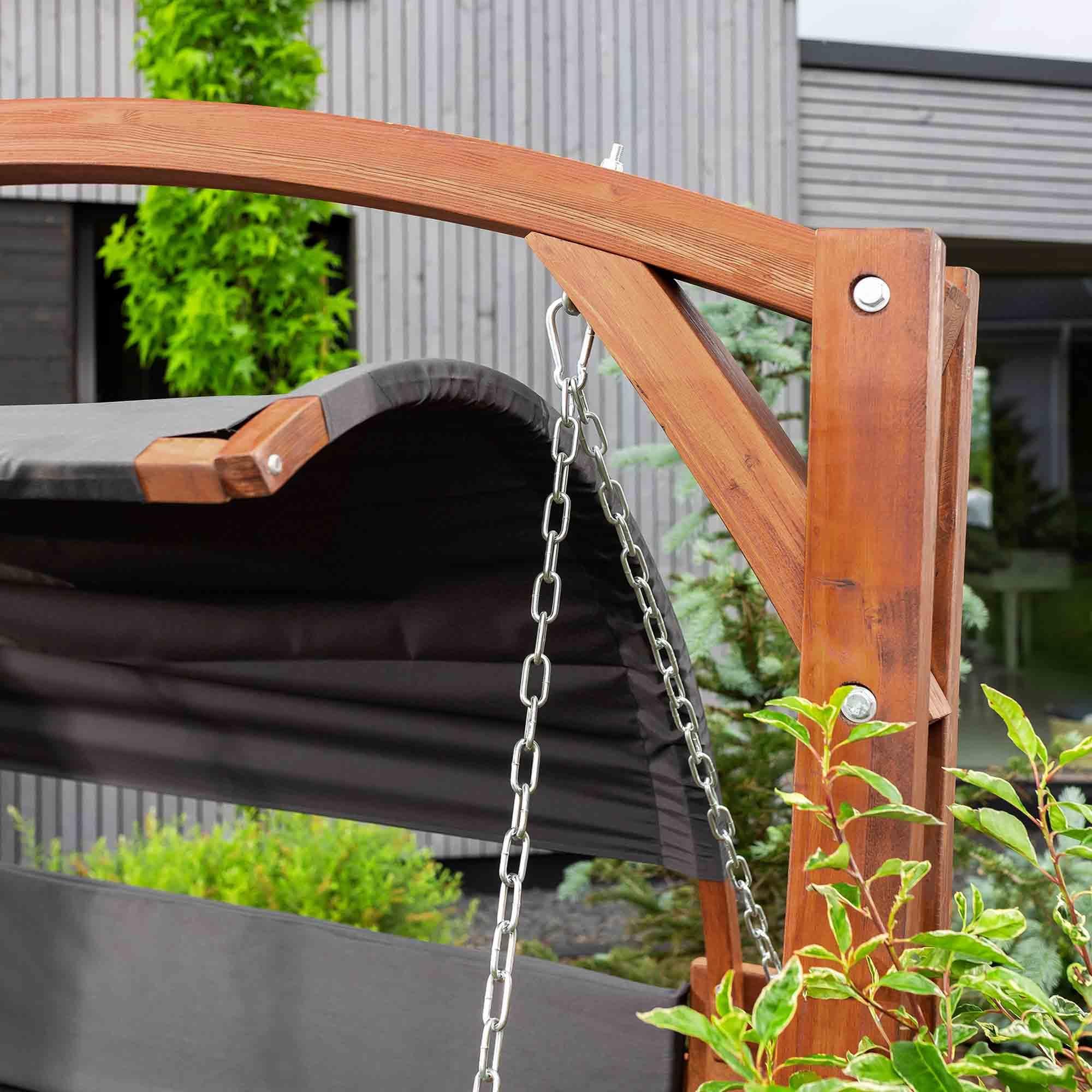 di volio Hollywoodschaukel Pergia grau, Gartenschaukel aus Holz, Outdoor Hängesessel mit Gestell für 2 Personen, mit Sonnendach, wetterfest & robust