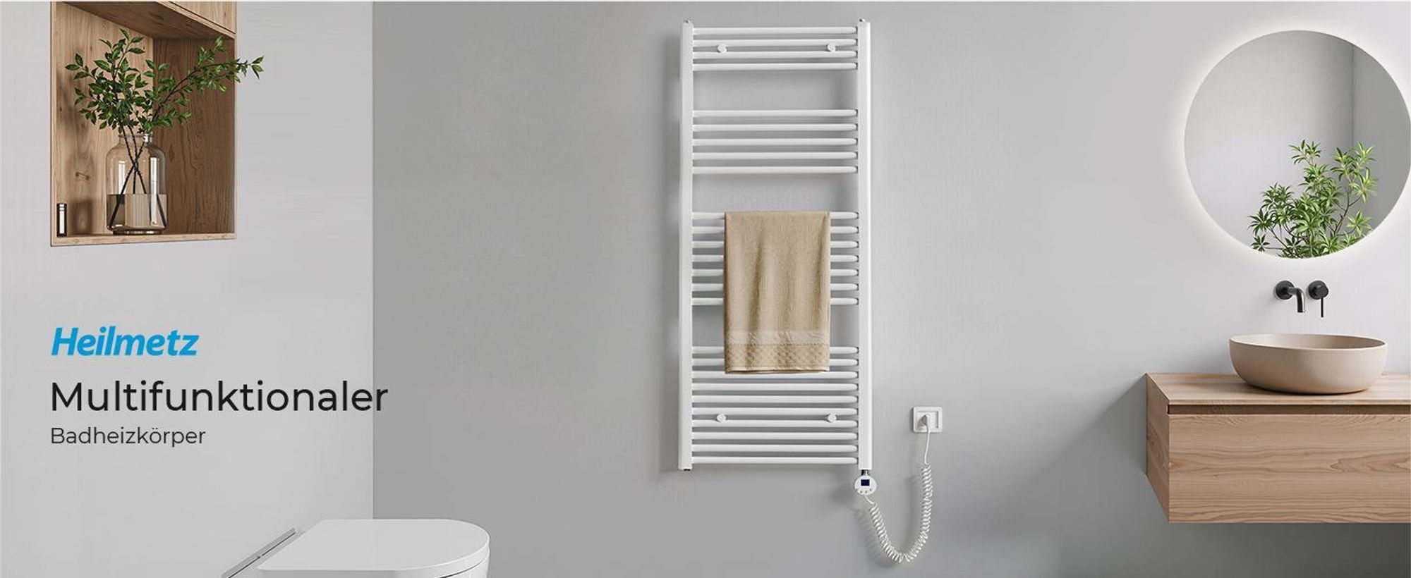 Heilmetz Heizkörper Elektrisch 140 x 60 cm Weiß Gerade Rundrohre Badheizkörper Elektrisches Handtuchtrockner Ohne heizstab