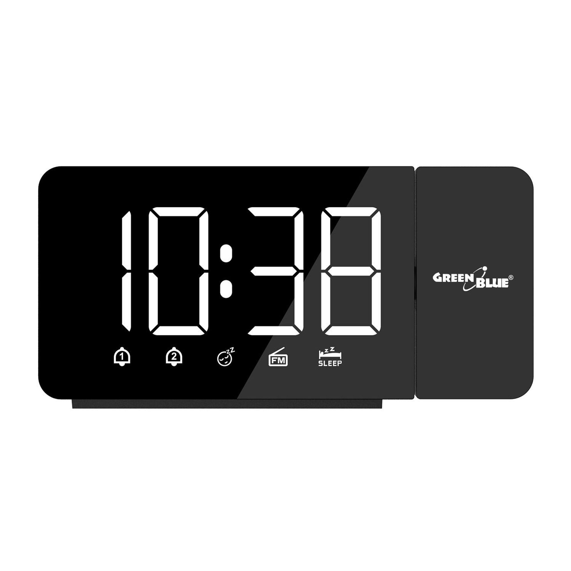 Digitaler LED-Radiowecker mit GreenBlue-Projektor FM-Radio Alarm 12/24-Stunden-Anzeige Stromversorgung über USB 5 V DC + CR2032 GB172