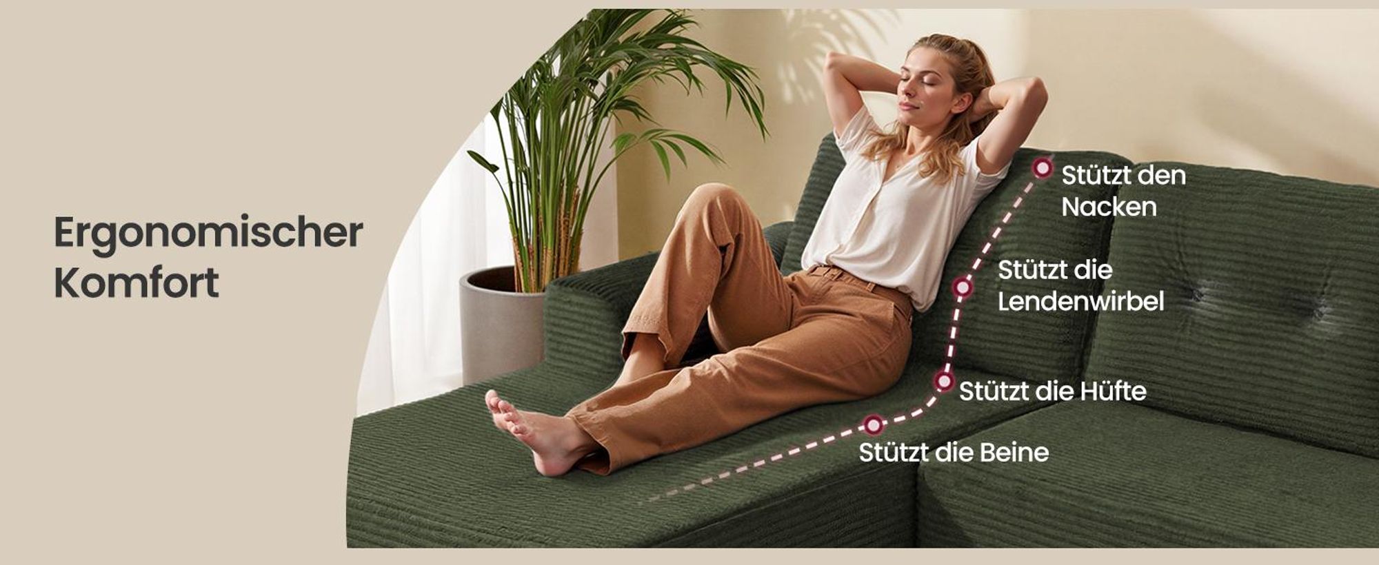 VASAGLE Modulares Sofa, Ecksofa mit Liege links, 242 cm breit, vakuumverpackt, keine Montage erforderlich, waldgrün