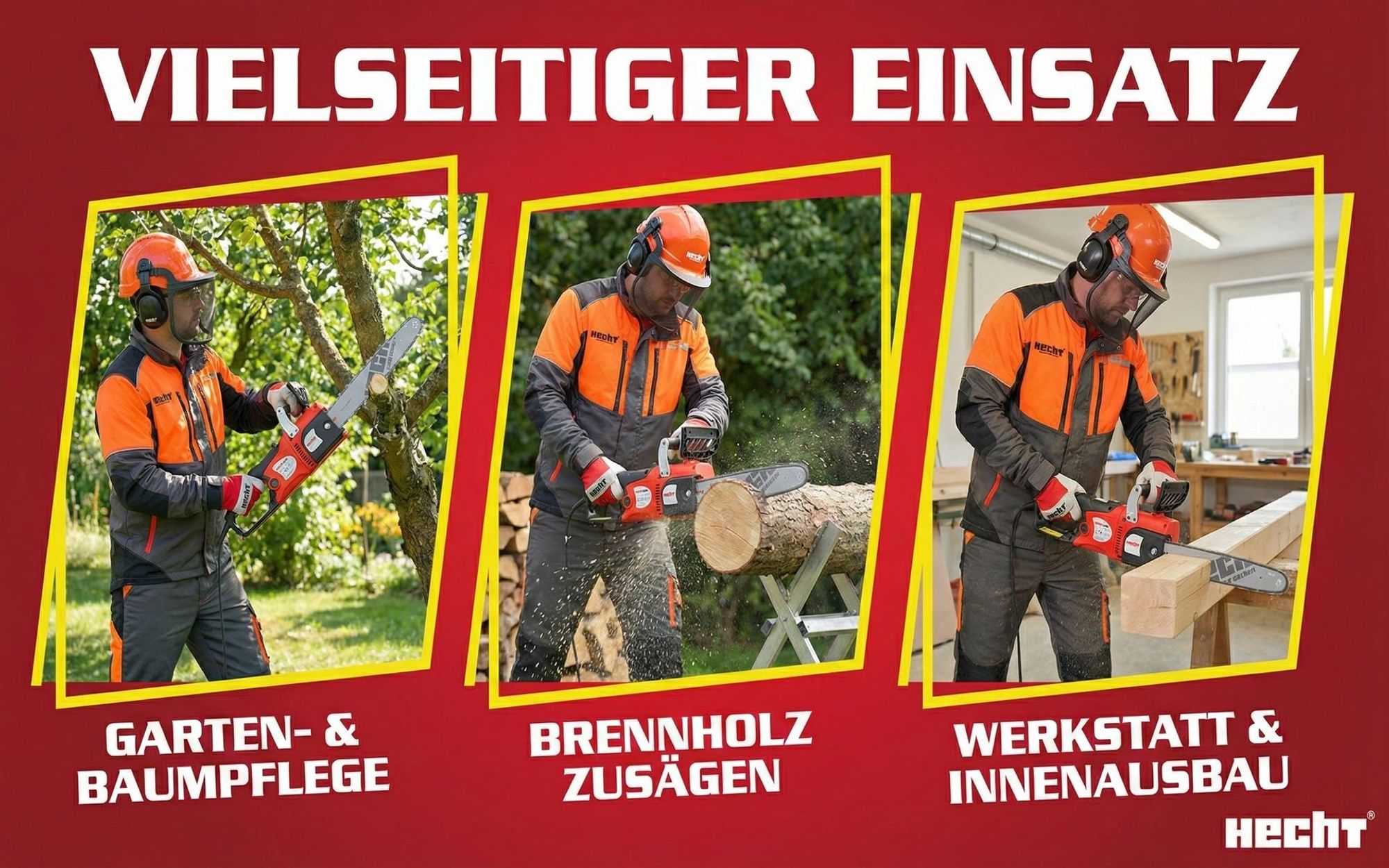 Kettensäge Motorsäge Elektro HECHT 2250 | 40 cm Schnittlänge | 2400 W | Soft-Start | Ergonomisch