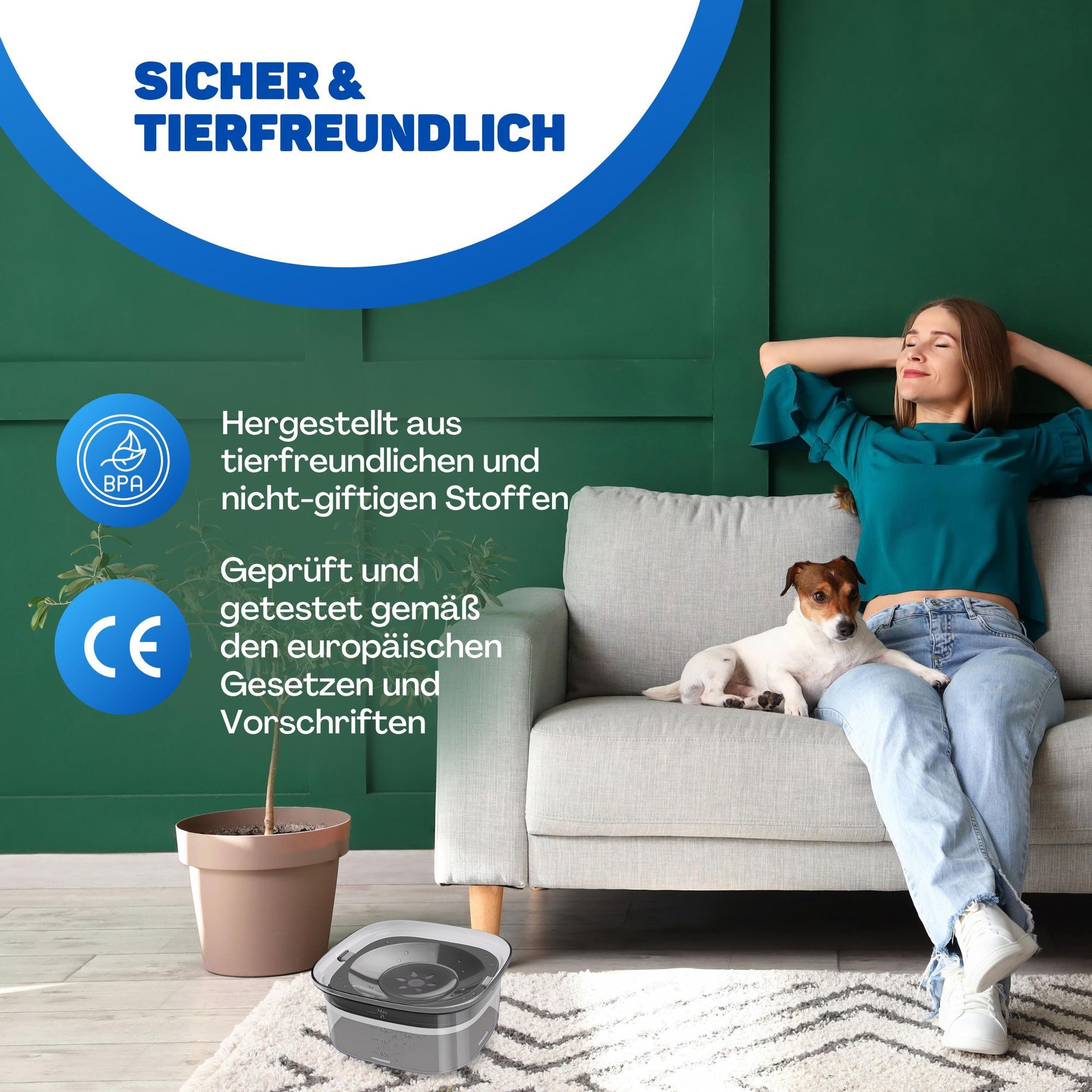 Vulpes Goods Wassernapf für Hunde, 2L Auslaufsicher Trinknapf Reisenapf, rutschfest Katzen Hund Haustiere Hundenapf Anti-Schwapp Wasserspender für Haustier