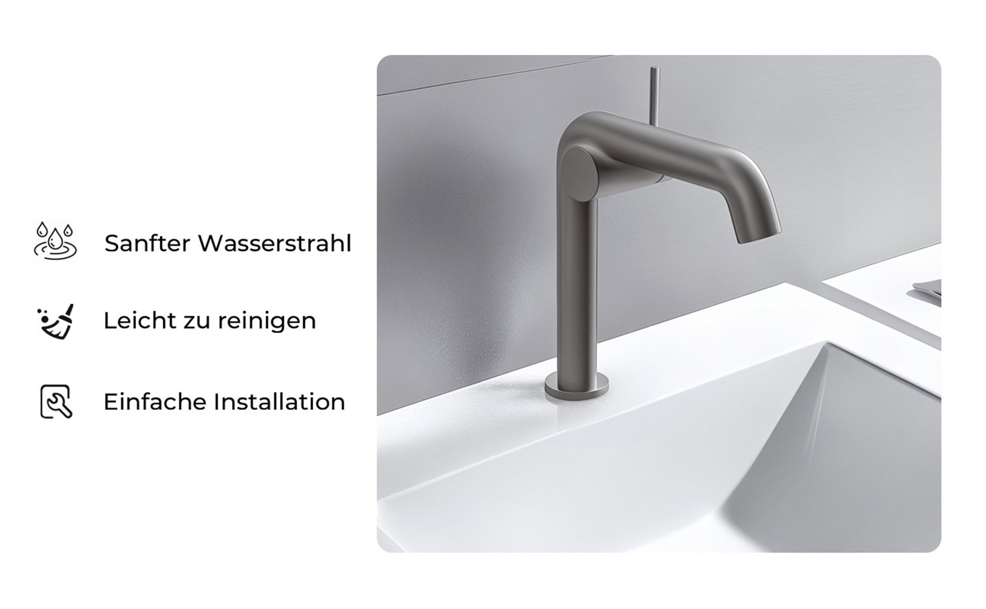 EMKE Einhebel-Waschtischarmatur, Badarmaturen 222x200x76mm G3/9", Wassersparend, Korrosionsschutz, Bleifreies Messing, Anthrazit Matt