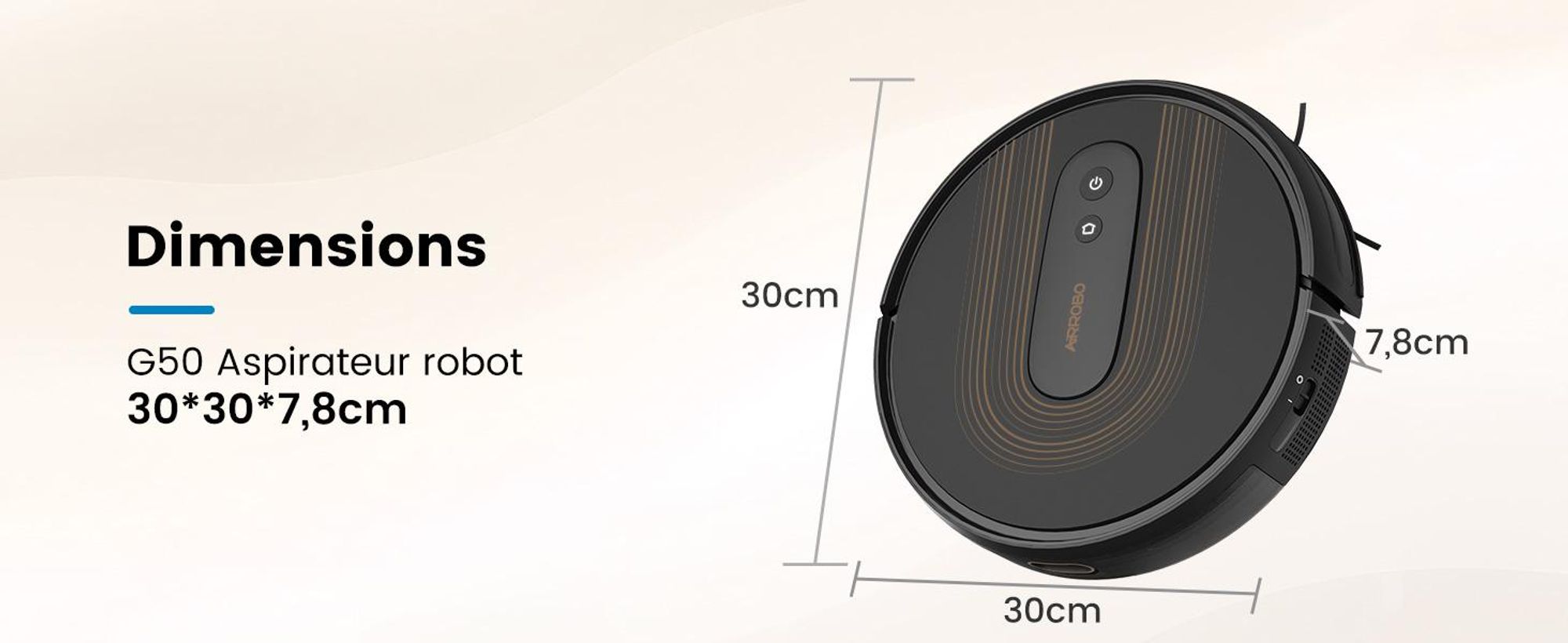Robot aspirateur AIRROBO G50, puissance d'aspiration de 4 000 Pa,via application, autonomie de 120 minutes, grand bac à poussière de 600 ml, robot aspirateur optimisé pour les tapis et les poils d'animaux