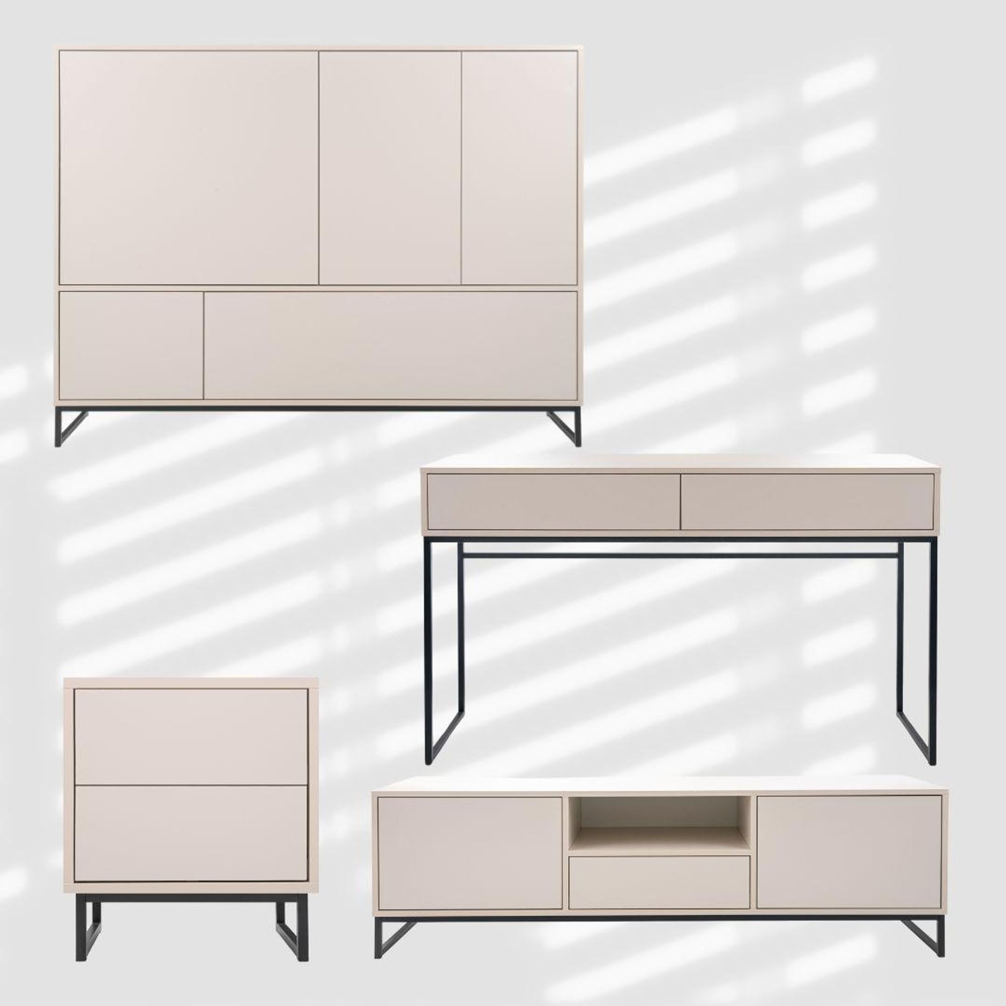 BETTSO Geräumige Kommode GENUA beige – 9 Fächer, PUSH TO OPEN, schwarzer Rahmen, 160x120x45 cm