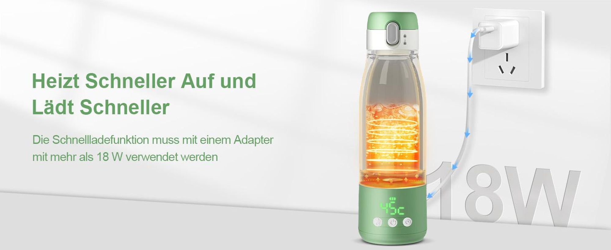 Tragbarer Flaschenwärmer Baby unterwegs für Muttermilch und Wasser, 350ml mit Reinigungsbürste für Reisen, Schnelles Aufheizen, Edelstahl 316, 9000mAh