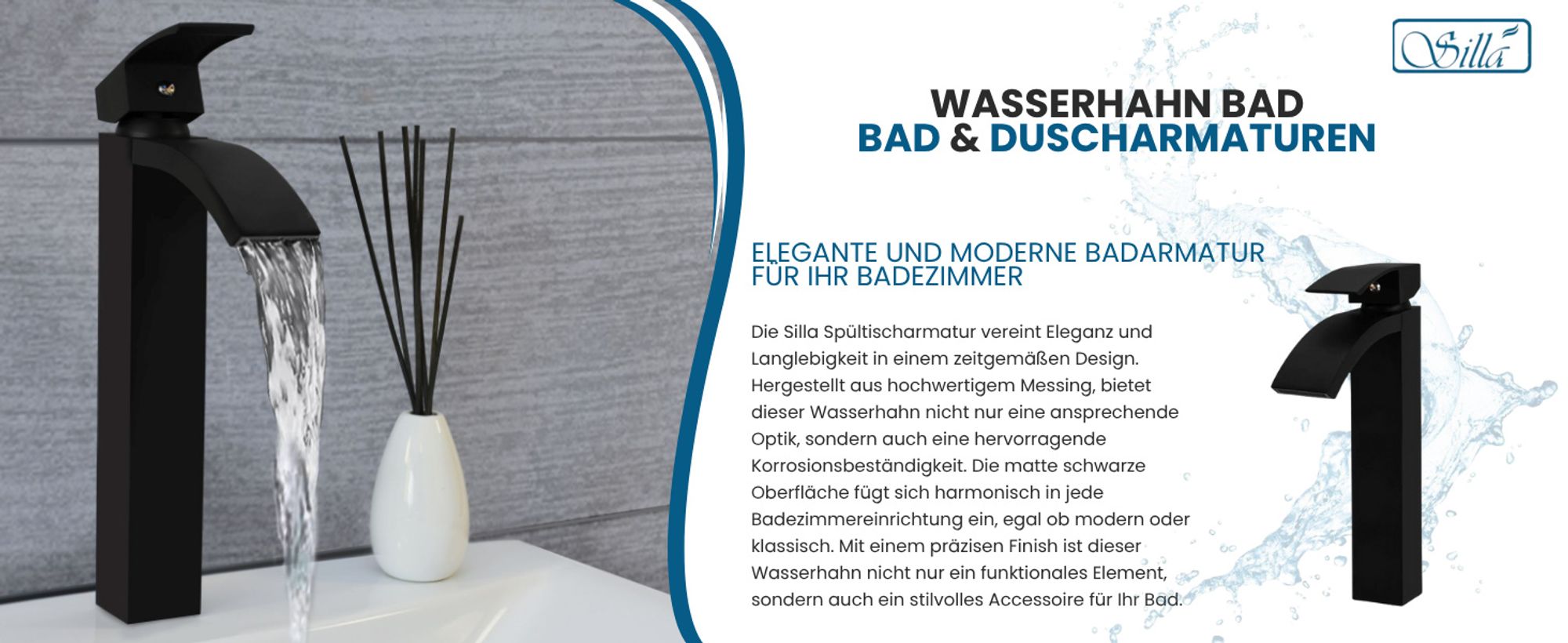 Silla, Schwarz, Armatur, Bad, Spültischarmatur, Wasserhahn Bad, Wasserhahn, Messing