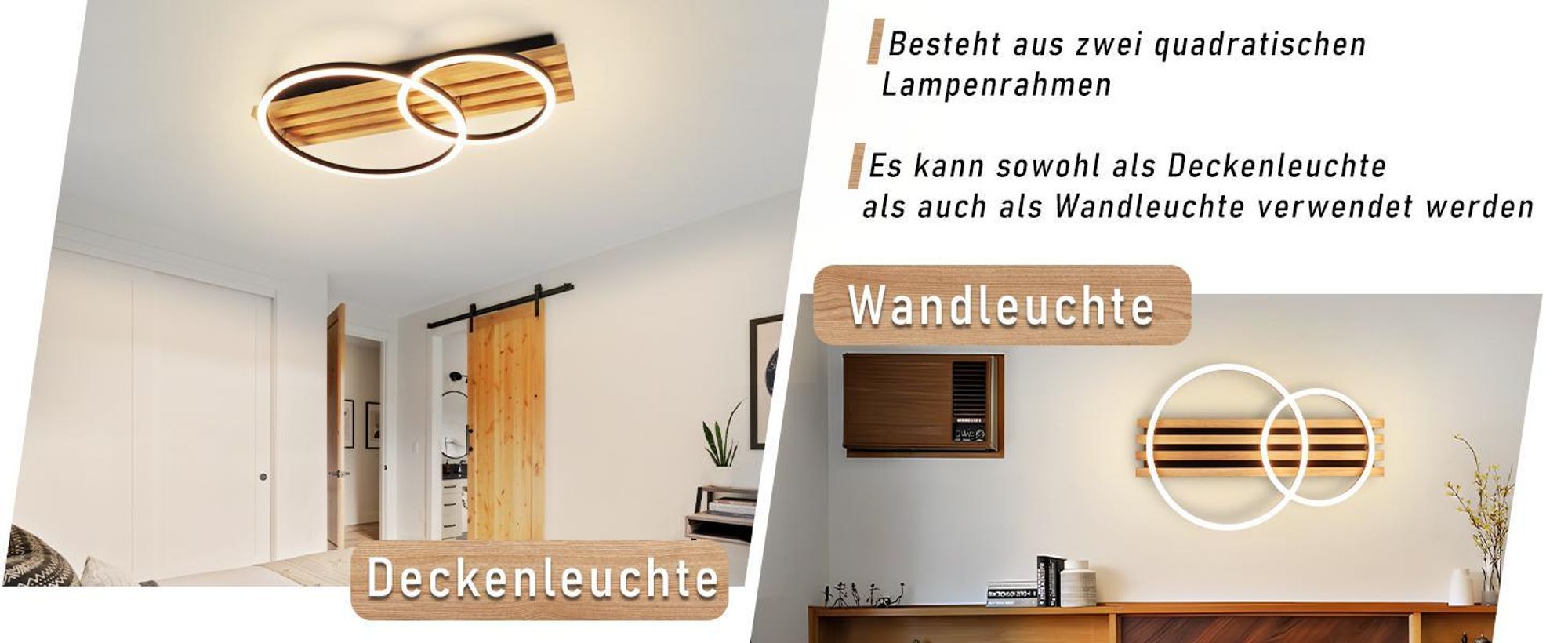 ZMH LED Deckenlamape Holz Deckenleuchte Dimmbar mit Fernbedienung 2 Ringen 36W 55CM Schlafzimmer Lampe Modern deckenleucht Geometrisch wohnzimmerlampe
