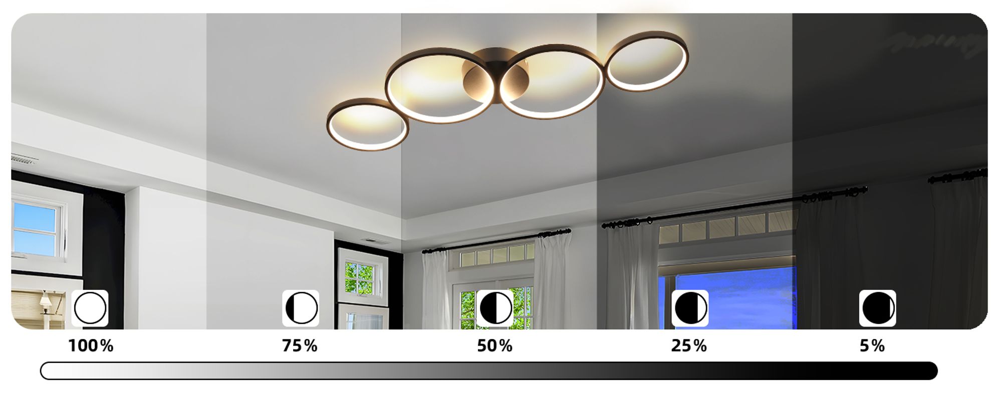 ZMH Deckenlampe LED Deckenleuchte Wohnzimmer Dimmbar Wohnzimmerlampe 100cm 4 Ringen Modern Schlafzimmerlampe 56W Schwarz Deckenbeleuchtung mit Fernbedienung Design für Schlafzimmer Büro Küche