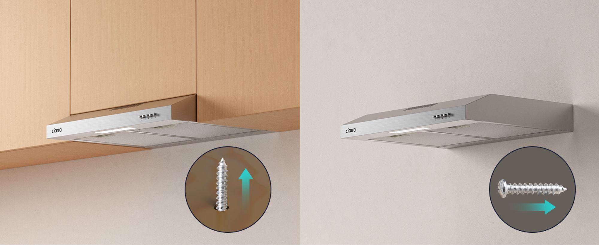 CIARRA Dunstabzugshaube 60cm Unterbauhaube Unterbau Abzugshaube Umlufthaube 220 m³/h VM6903DS