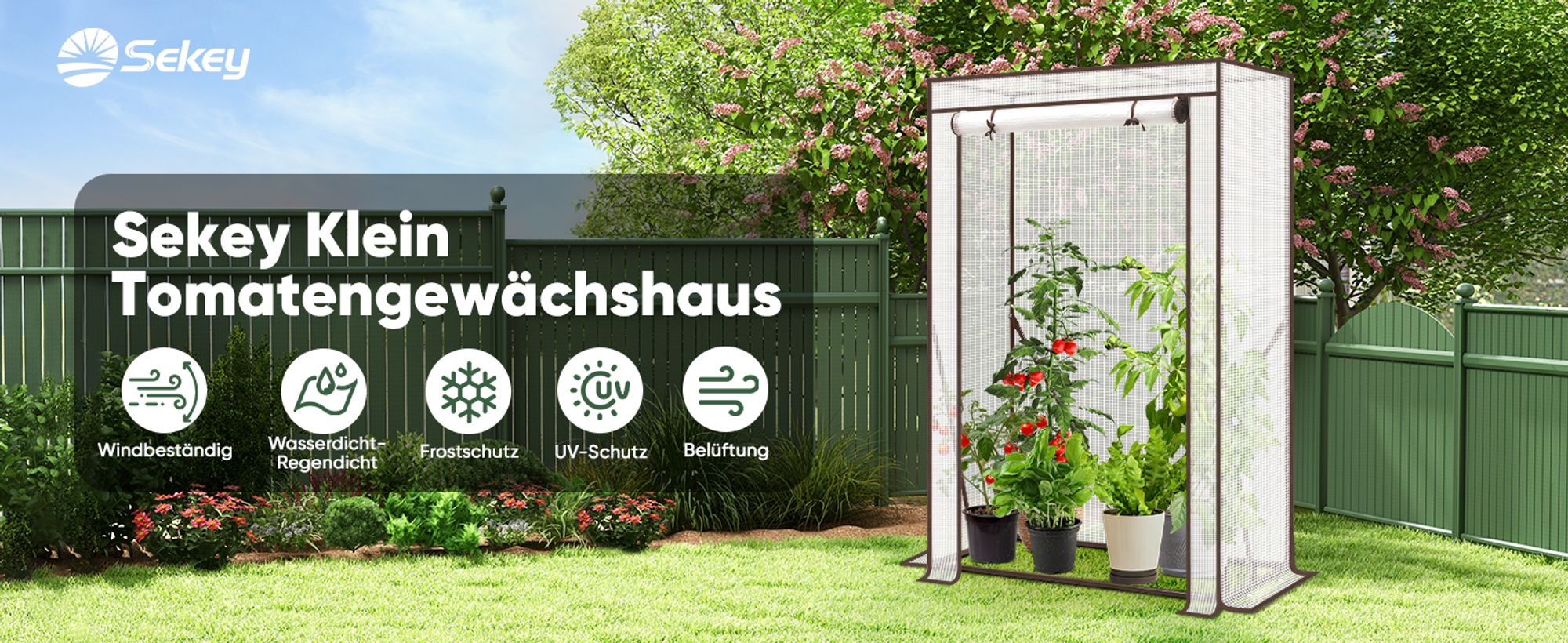 Sekey Gewächshaus Folie Tomatengewächshaus Winterfest Foliengewächshaus, mit 140 g/m² Gitterfolie – Weiß