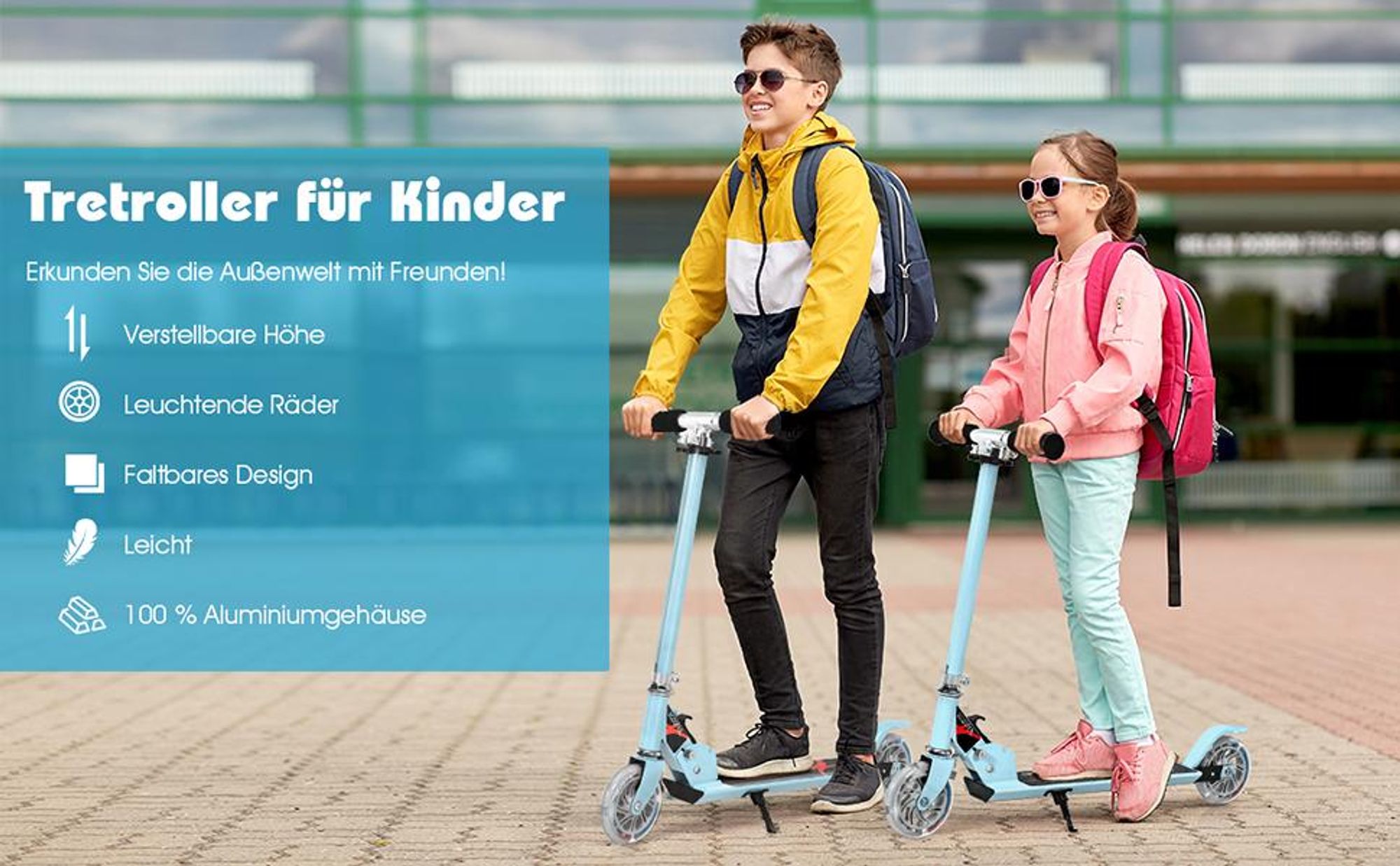 COSTWAY Kinder Roller mit LED Rädern, Cityroller höhenverstellbar, Kinder Scooter für Kinder ab 4+, Kinder Kickscooter, Tretroller für Junge & Mädchen