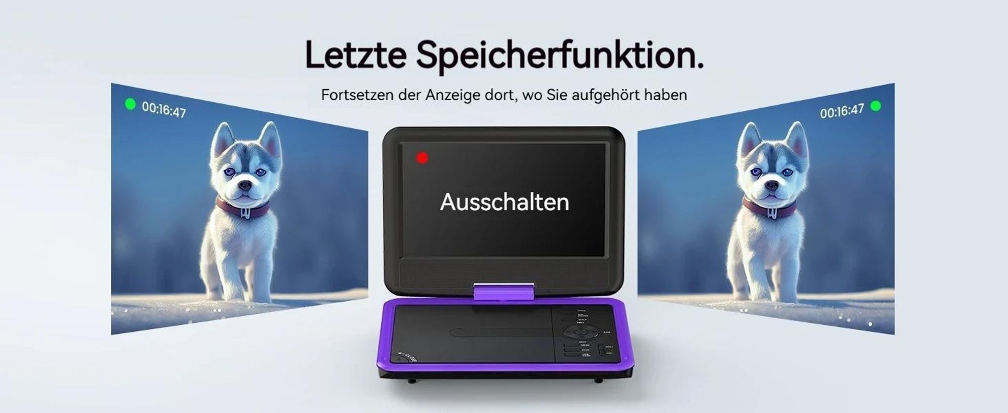 11,5" Tragbarer DVD-Player mit 9,5" HD-Schwenkbildschirm ideal fürs Auto Memory-Playback-Funktion und 4-6 Stunden Akkulaufzeit Kein Blu-ray-Support