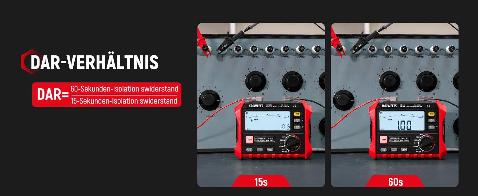 KAIWEETS KE1000 Megohmetro Tester Resistenza Isolamento 100GΩ 1000V