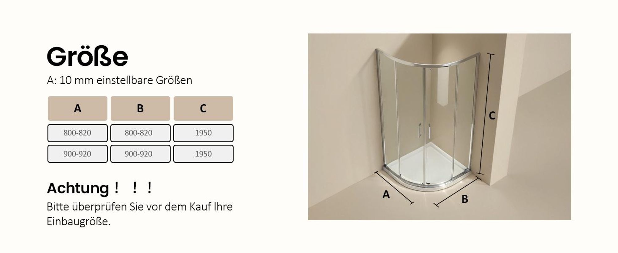 EMKE Duschkabine 90 x 90 x 195 cm Viertelkreis Duschabtrennung Schiebetür 5mm ESG Sicherheitsglas, Nano-Beschichtung