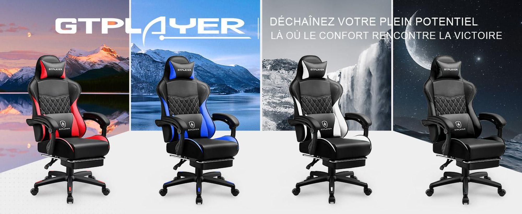 Chaise de jeu GTPLAYER, Gaming Chair, Chaise de bureau ergonomique réglable en hauteur, pratique pour l'hiver et l'été, avec double dossier avec repose-pieds
