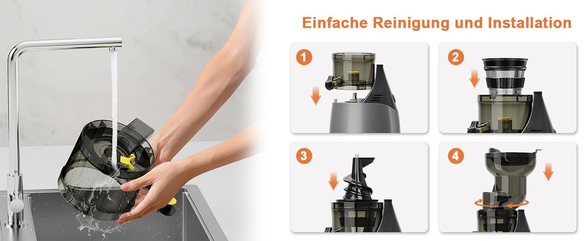 HOMELUX Entsafter 140 MM Slow Juicer 150W Einfüllschacht für Ganze Gemüse und Obst Kaltentsafter Elektrische mit 2 Tassen Reinigungsbürste, Silber