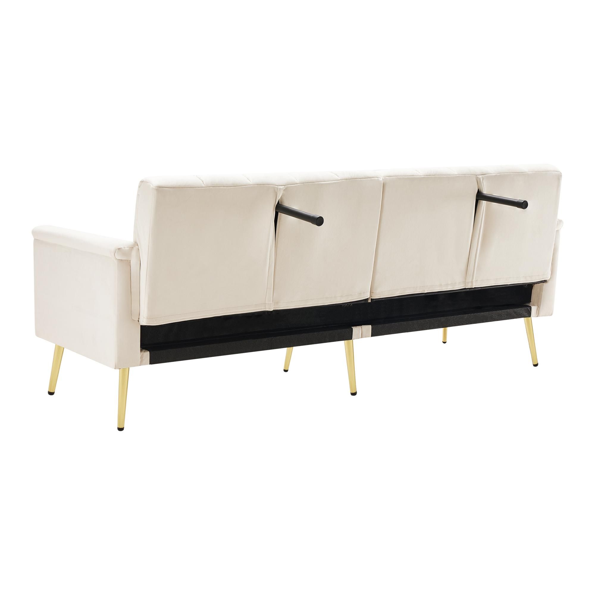 Merax Schlafsofa mit Bettfunktion, Klappbett Bettsofa Klappsofa mit Schlaffunktion, Gästebett Rückenlehne neigbar 95°-180°, 183 x 76 x75cm, Beige