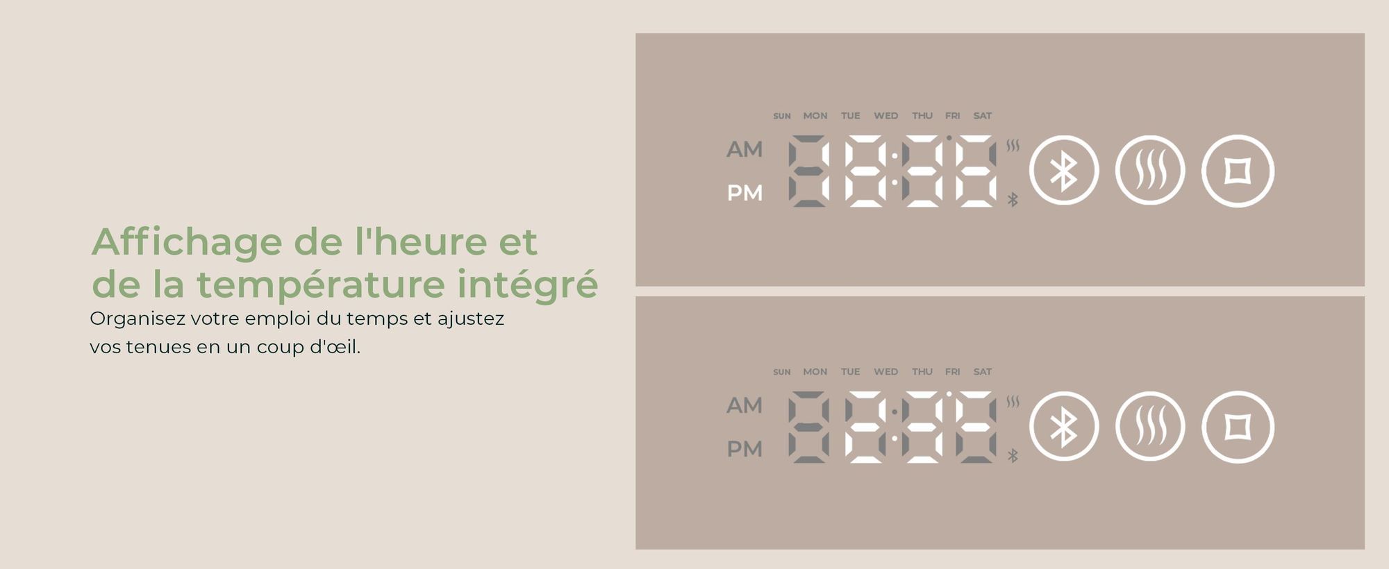S'AFIELINA Miroir de salle de bain 75 x 55 cm avec éclairage Asymétrique avec 3 couleurs de lumière réglable, antibuée, Bluetooth, horloge, température, fonction mémoire