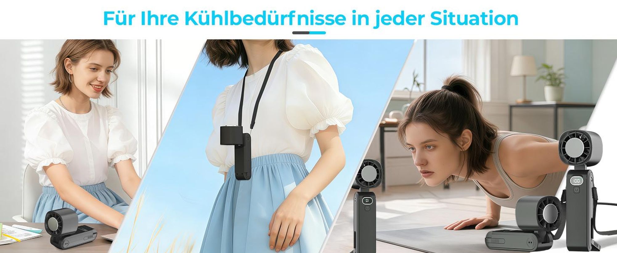 Handventilator, Tragbarer Ventilator, Mini Lüfter, Mini Ventilator, Nackenventilator, 5 Windgeschwindigkeit, mit Kühlfunktion, 5000mAh Akku, Schwarz
