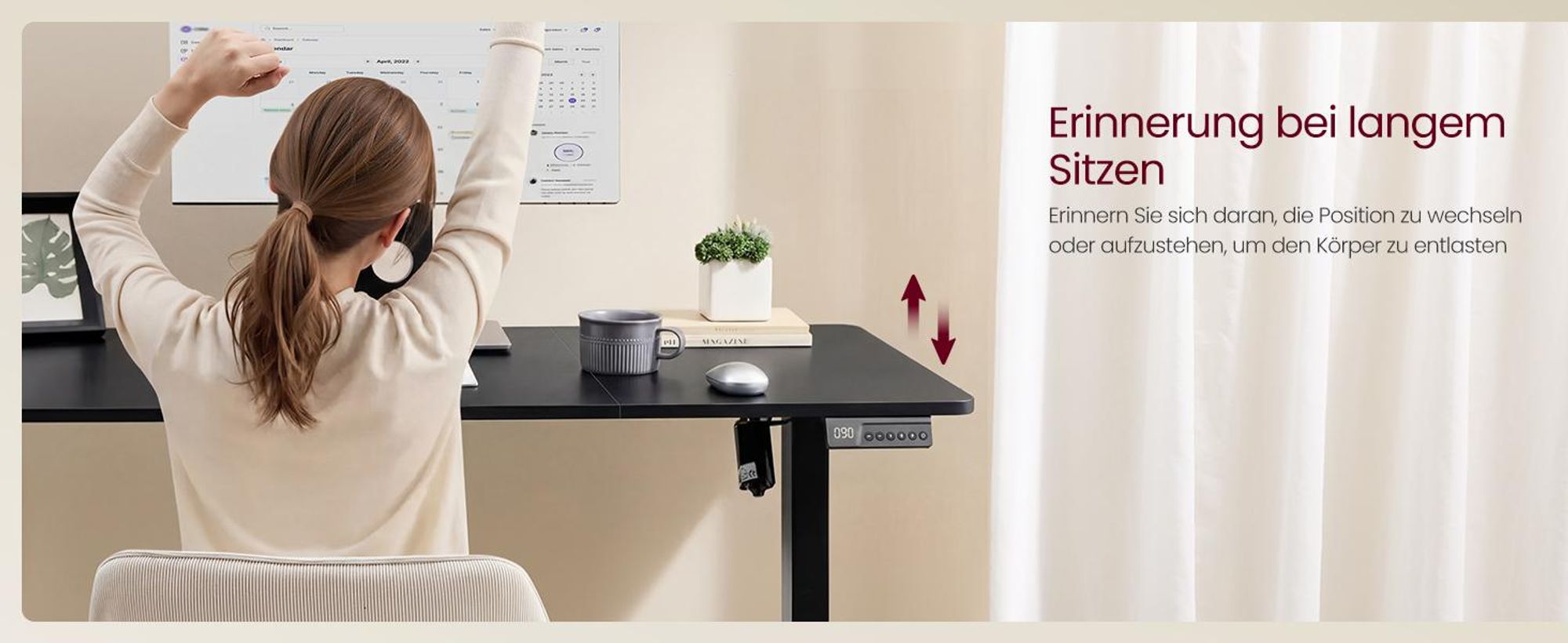 VASAGLE Elektrisch verstellbarer Stehtisch, Memory-Funktion mit 4 Höhen, Schreibtisch für Home Office, 120 x 60 cm, schwarz