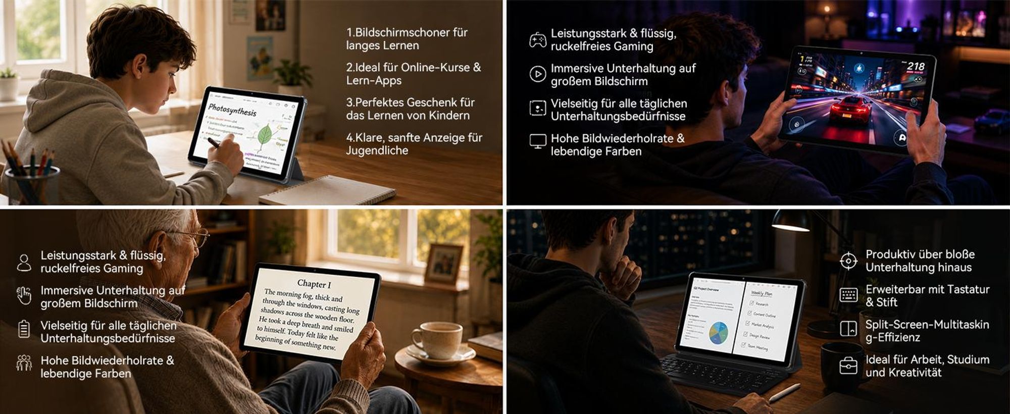 W80 10.1" 120Hz Tablet, 32+128GB/2TB, Android 16, 4G SIM+5G WIFI, Gemini AI 4.0, Widevine L1, 6000mAh, OTG, mit Tastatur/Maus/Stift/Schutzhülle Set
