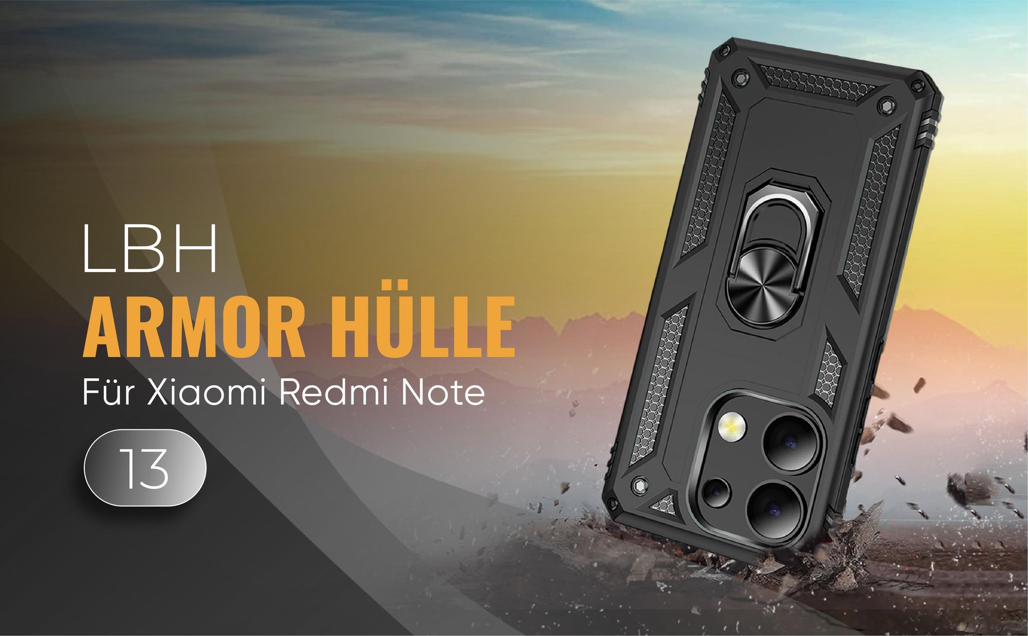 Schwarze Outdoorhülle für Xiaomi Redmi Note 13