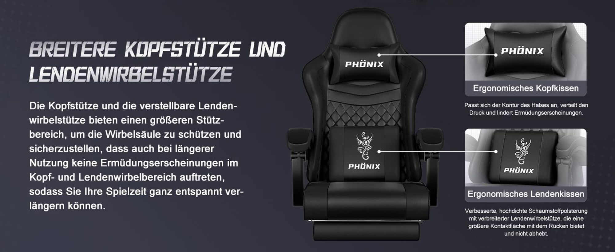 Aiibot Gaming Stuhl, Ergonomischer Gaming Sessel,Schreibtischstuhl,Gamingstuhl mit Fußstütze,Gaming stuhl 150 kg,verstellbare Rückenlehne,Schwarz