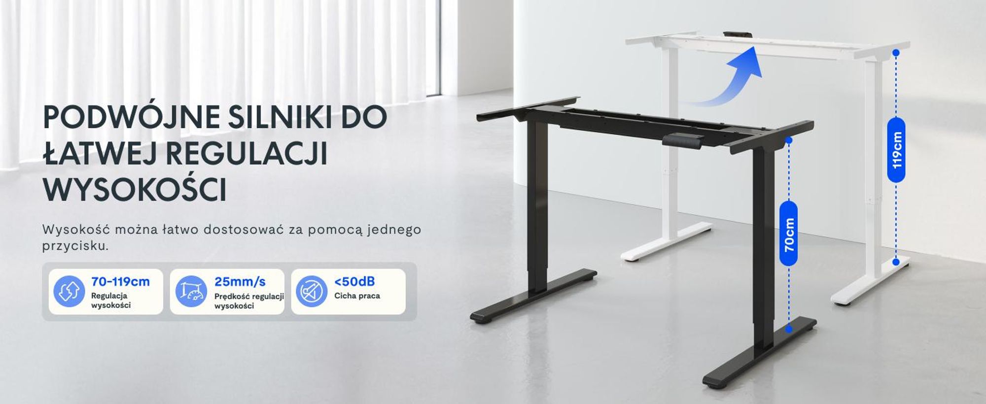 FlexiSpot E1 Pro Biurko z regulacją wysokości, podwójny silnik, udźwig 100 kg, 4 pamięci sterujące, zabezpieczenie antykolizyjne(szary)