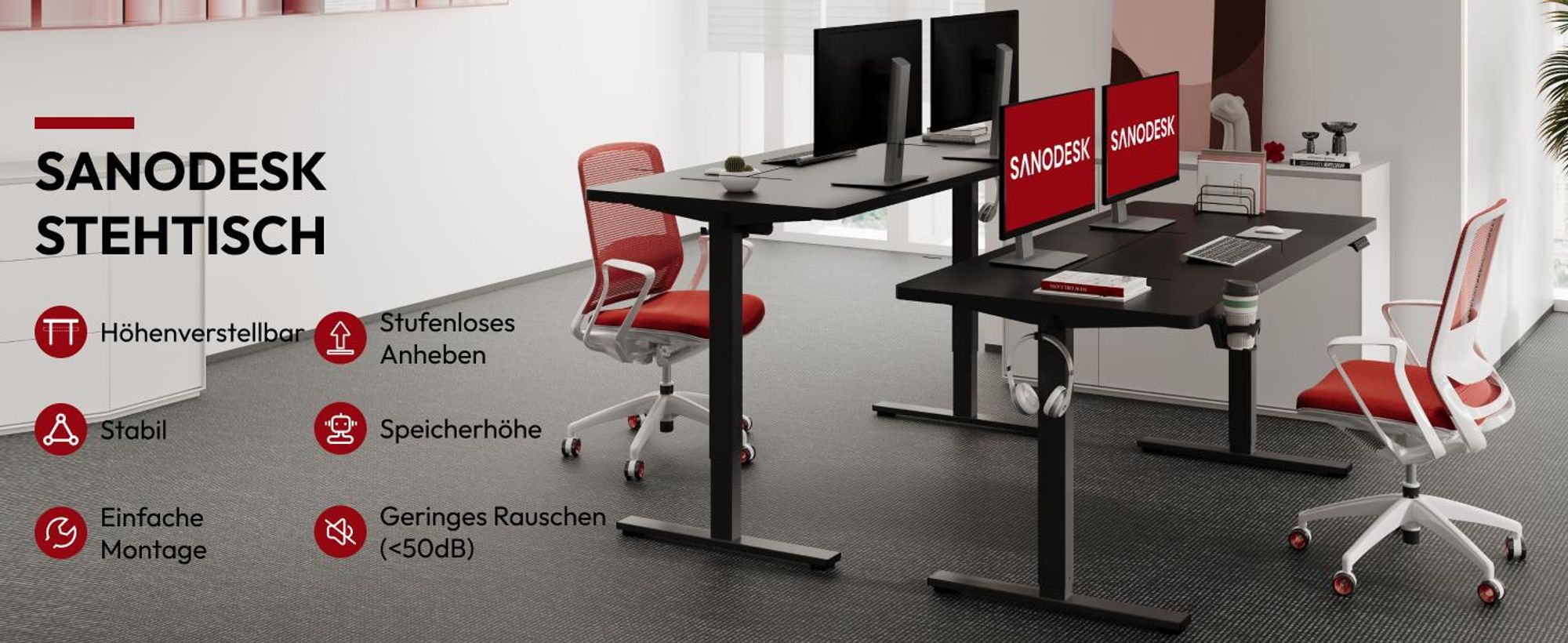 SANODESK Höhenverstellbarer Schreibtisch 160x60cm elektrisch 4 Memory-Funktion, Antikollisionsschutz, 70kg Tragkraft, mit Haken und Ablagebox(Schwarz)