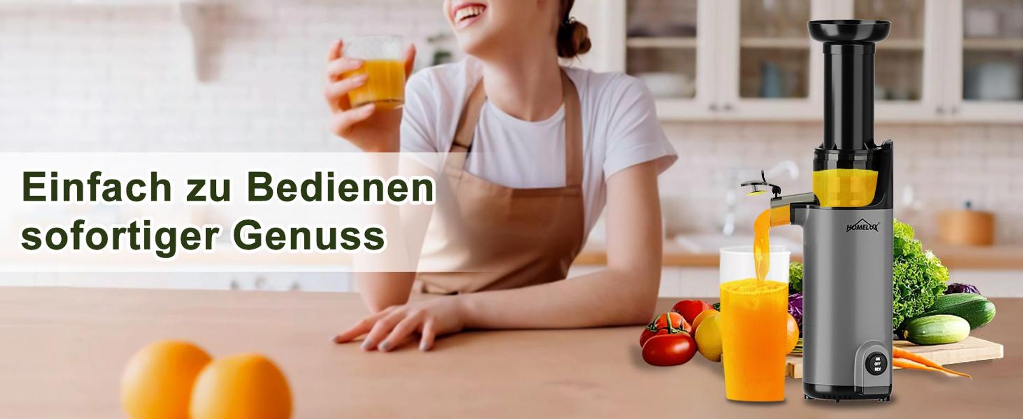 HOMELUX Slow Juicer Kleiner Entsafter Sicherheitsverriegelung, Mini, kompakt , 120 W , Geräuscharm, mit 2 Tassen, Reinigungsbürste, Grau