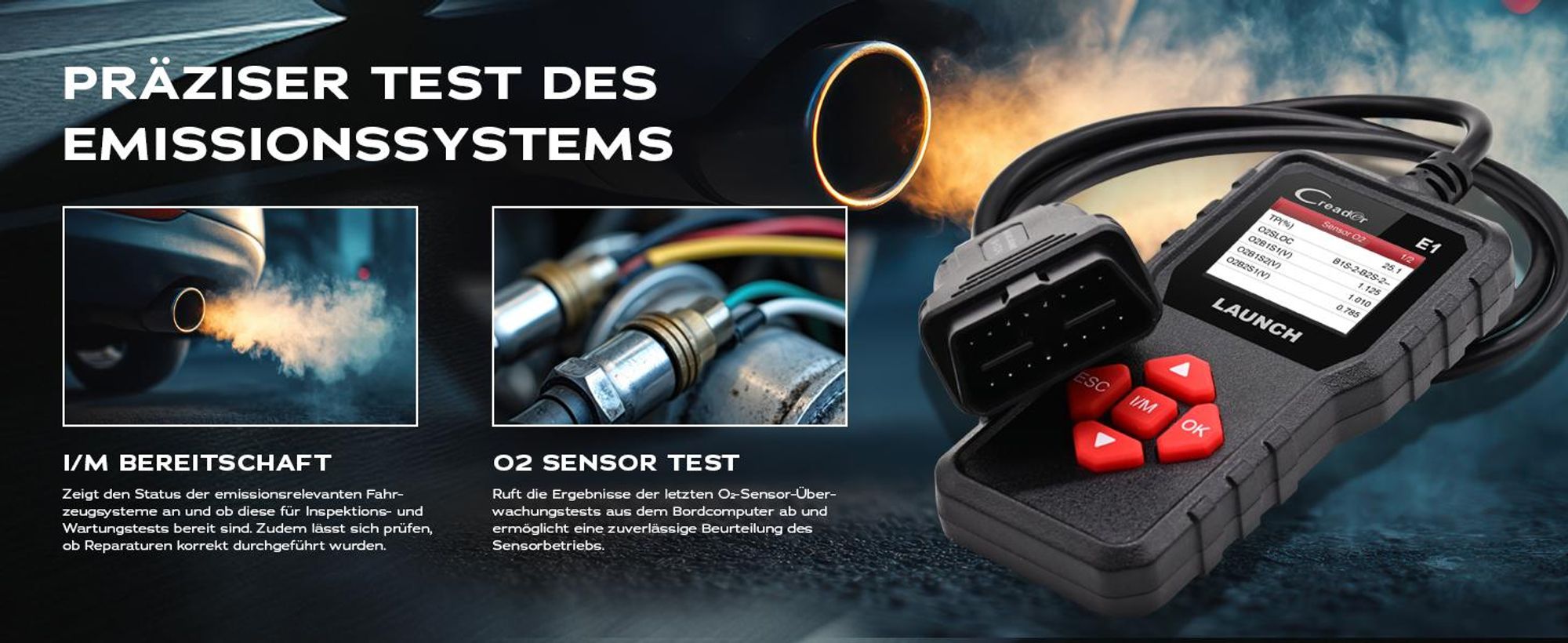 LAUNCH Creader E1 OBD2 Diagnosegerät Auto,Fehlerauslesegerät für Motor & Abgas,liest & löscht Fehlercodes, zeigt Live-Daten & I/M-Bereitschaft
