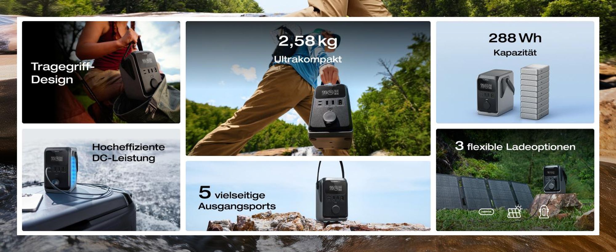 ECOFLOW TRAIL 300 DC Tragbare Powerstation, 288 Wh Ultraleichte LiFePO4-Batterie, 300 W Solargenerator, Schnellladung, 5 Ausgänge, Sturzsicher