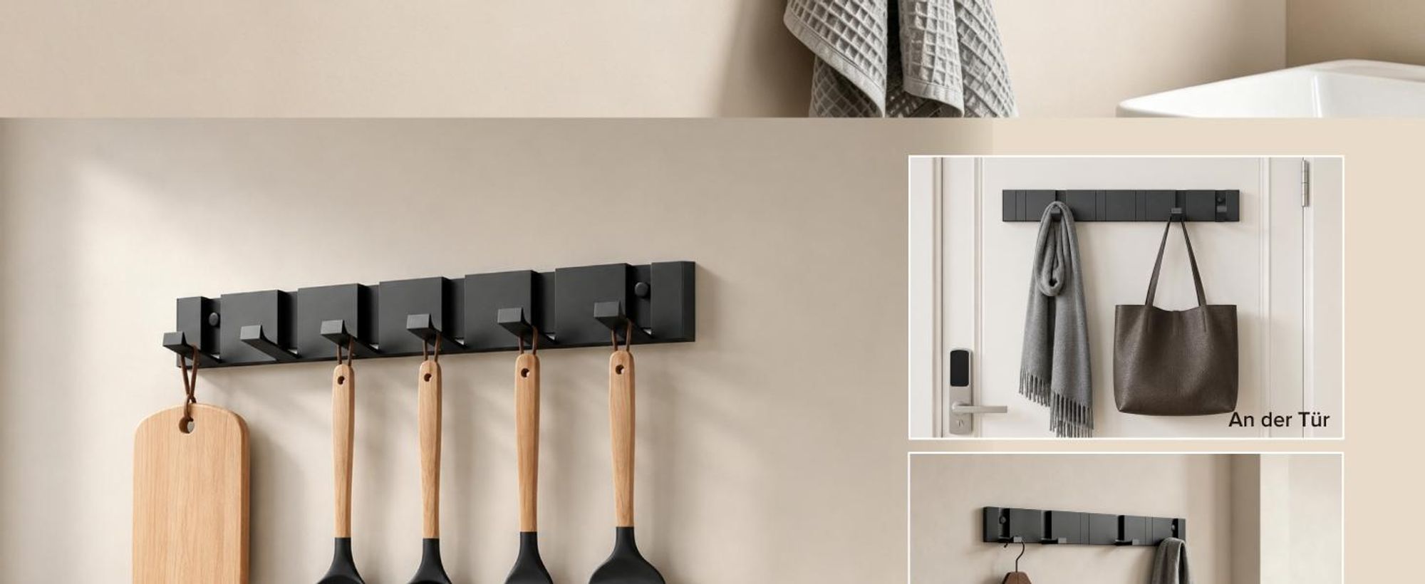 doporro Garderobenhaken Wand Moderne Wandgarderoben aus Aluminium Garderobenleiste klappbar kleiderhaken mit 6 Beweglichen Haken Wandhaken Schwarz