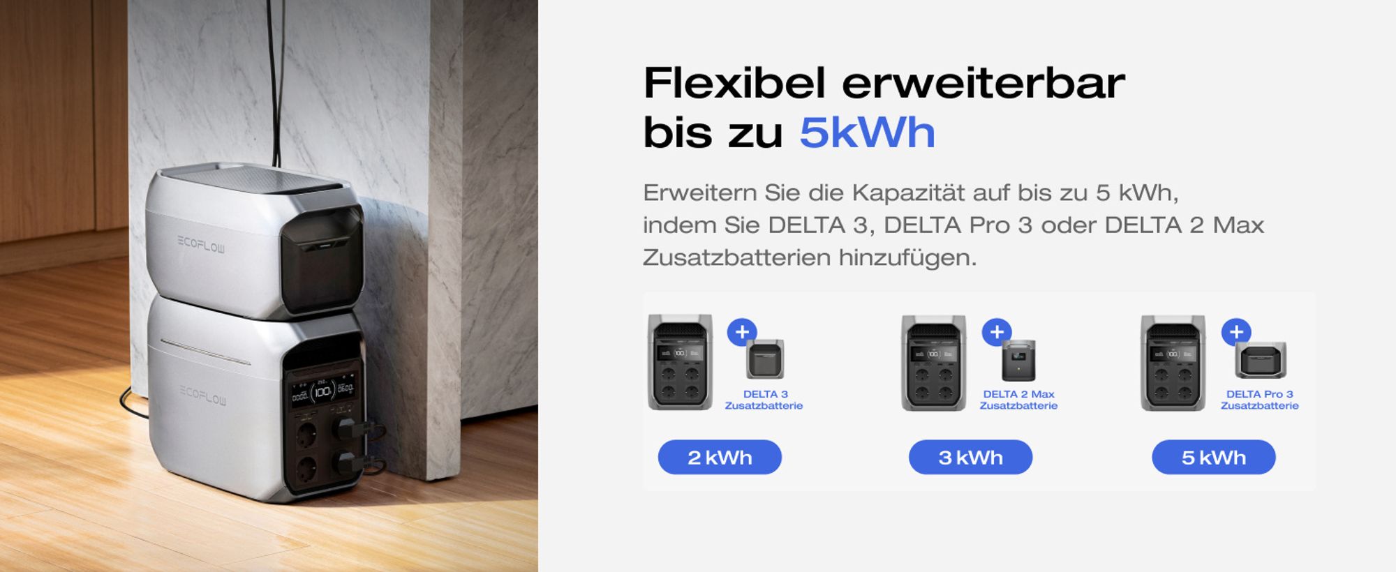 EF ECOFLOW Tragbare Powerstation DELTA 3 Plus, 1024 Wh LiFePO4-Batterie, vollständig aufgeladen in 56 Minuten, 1800W (3600W Spitze) Solargenerator